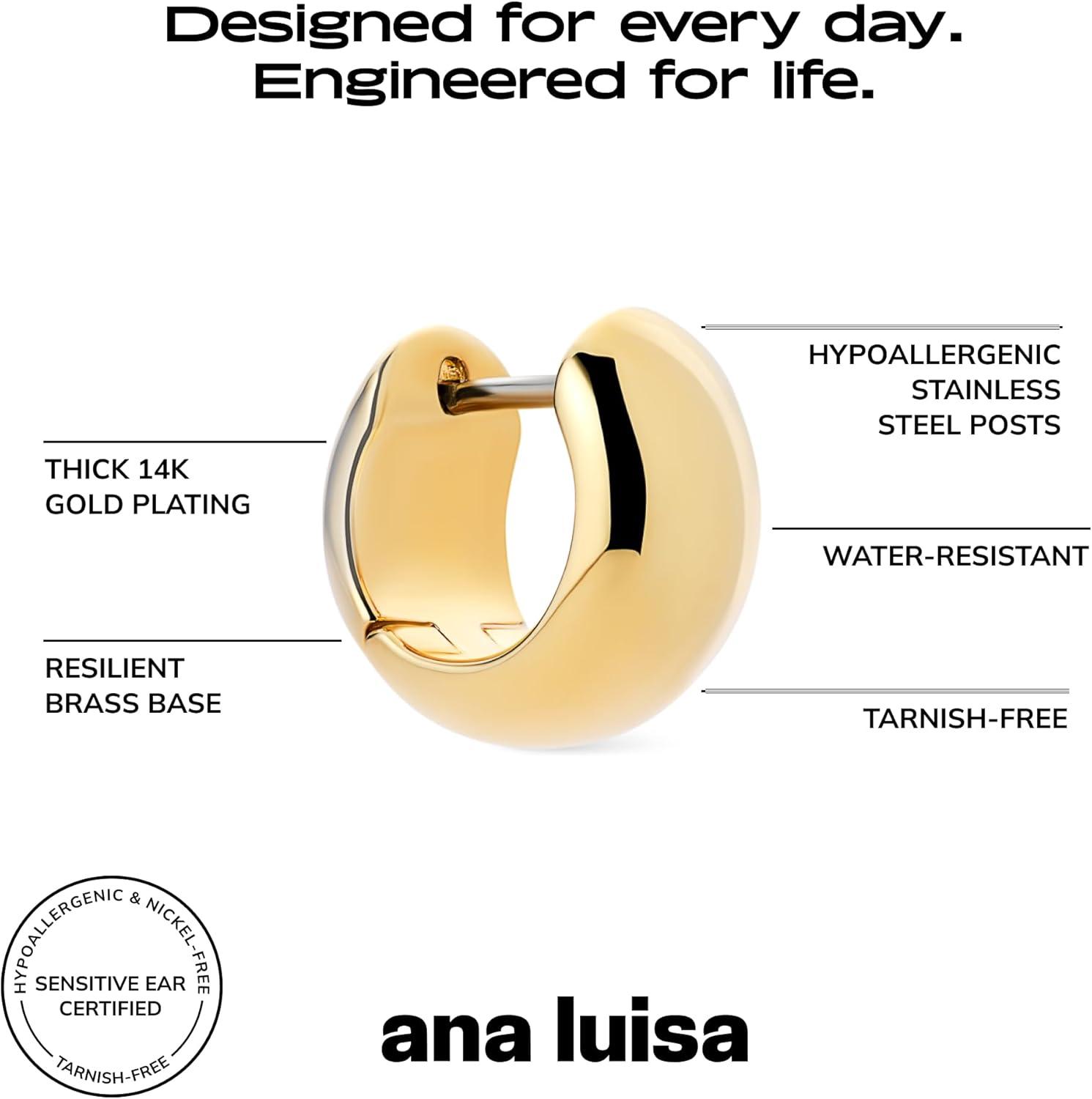 imageAna Luisa Giulia Huggie Hoop Earrings for Women Hypoallergenic WaterResistant TarnishFree Chunky Earrings for Women 14K Gold Plated amp Silver Rhodium Plated Hoops Small Medium amp Large SizeGoldSmall Extra Bold