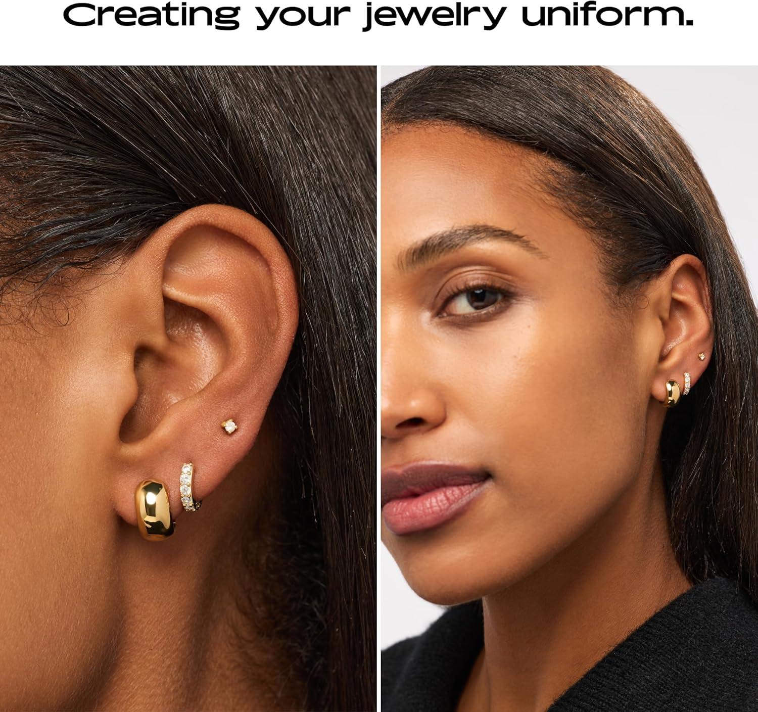 imageAna Luisa Giulia Huggie Hoop Earrings for Women Hypoallergenic WaterResistant TarnishFree Chunky Earrings for Women 14K Gold Plated amp Silver Rhodium Plated Hoops Small Medium amp Large SizeGoldSmall Extra Bold