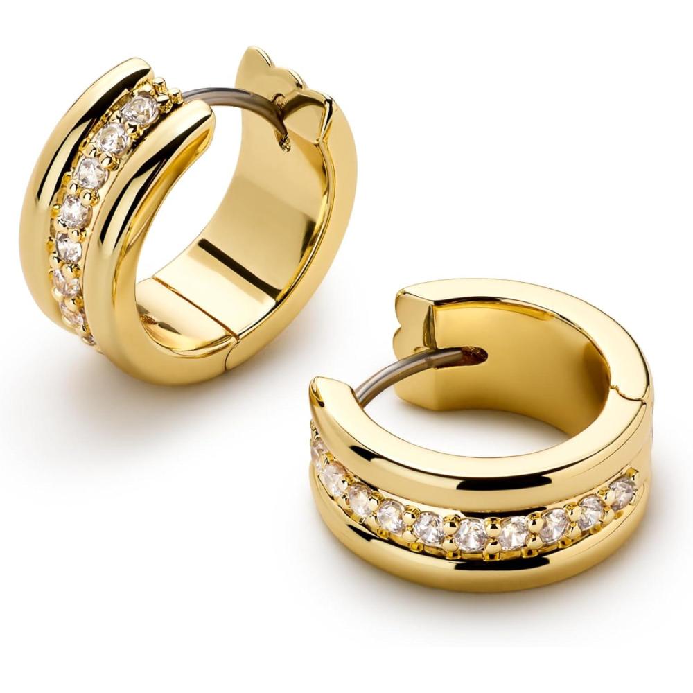 imageAna Luisa Asher Small Huggie Hoop Earrings for Women 14K Gold Plated Silver Rhodium Plated and Two Tone Styles Hypoallergenic TarnishFree Ana Luisa Jewelry Stylish Gold Hoop EarringsGold Pave Triple Huggie Hoop