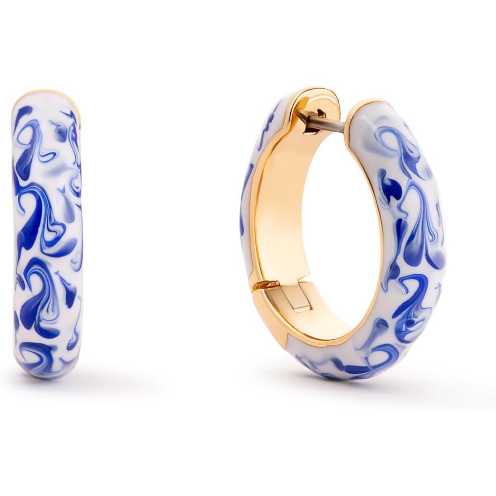 imageAna Luisa Giulia Huggie Hoop Earrings for Women Hypoallergenic WaterResistant TarnishFree Chunky Earrings for Women 14K Gold Plated amp Silver Rhodium Plated Hoops Small Medium amp Large SizeMarble BlueMedium