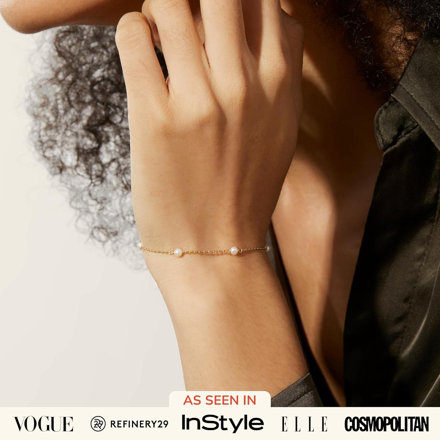 imageAna Luisa Gold Bracelets for Women Sterling Silver 14K Gold Plated Dainty Chain with Pearl Heart amp Flower Cuff Bracelet Styles for Daily Wear Hypoallergenic WaterResistant TarnishFreeAdelie