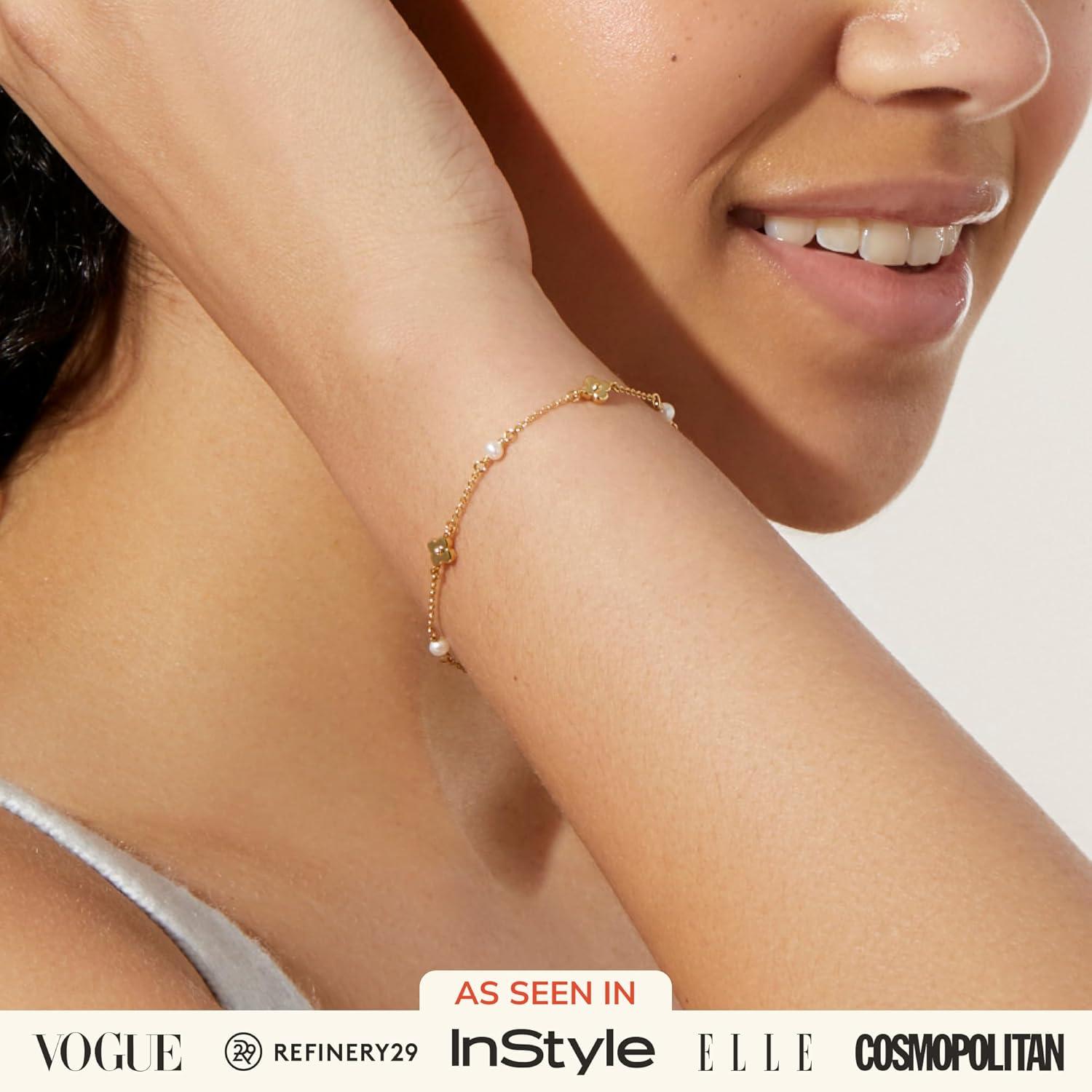 imageAna Luisa Gold Bracelets for Women Sterling Silver 14K Gold Plated Dainty Chain with Pearl Heart amp Flower Cuff Bracelet Styles for Daily Wear Hypoallergenic WaterResistant TarnishFreeHannah Flower