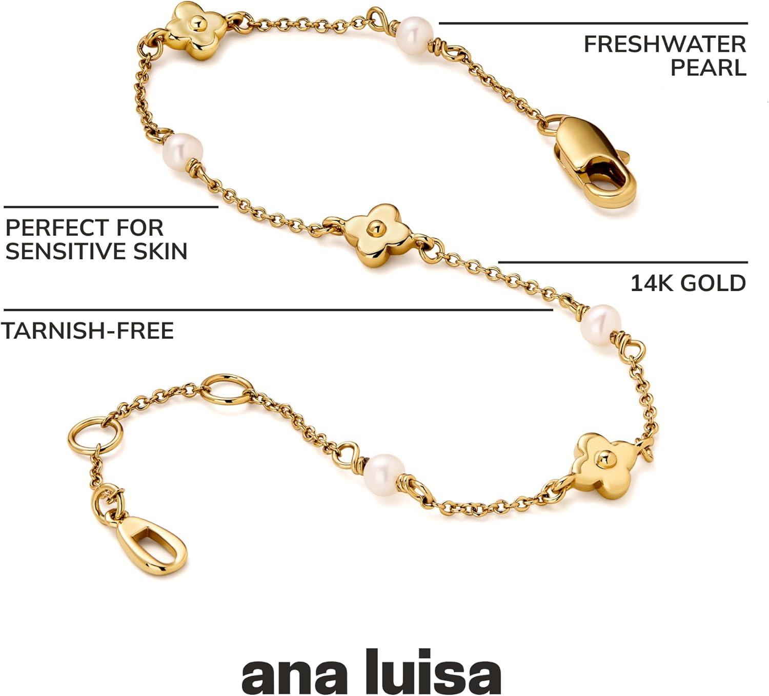 imageAna Luisa Gold Bracelets for Women Sterling Silver 14K Gold Plated Dainty Chain with Pearl Heart amp Flower Cuff Bracelet Styles for Daily Wear Hypoallergenic WaterResistant TarnishFreeHannah Flower