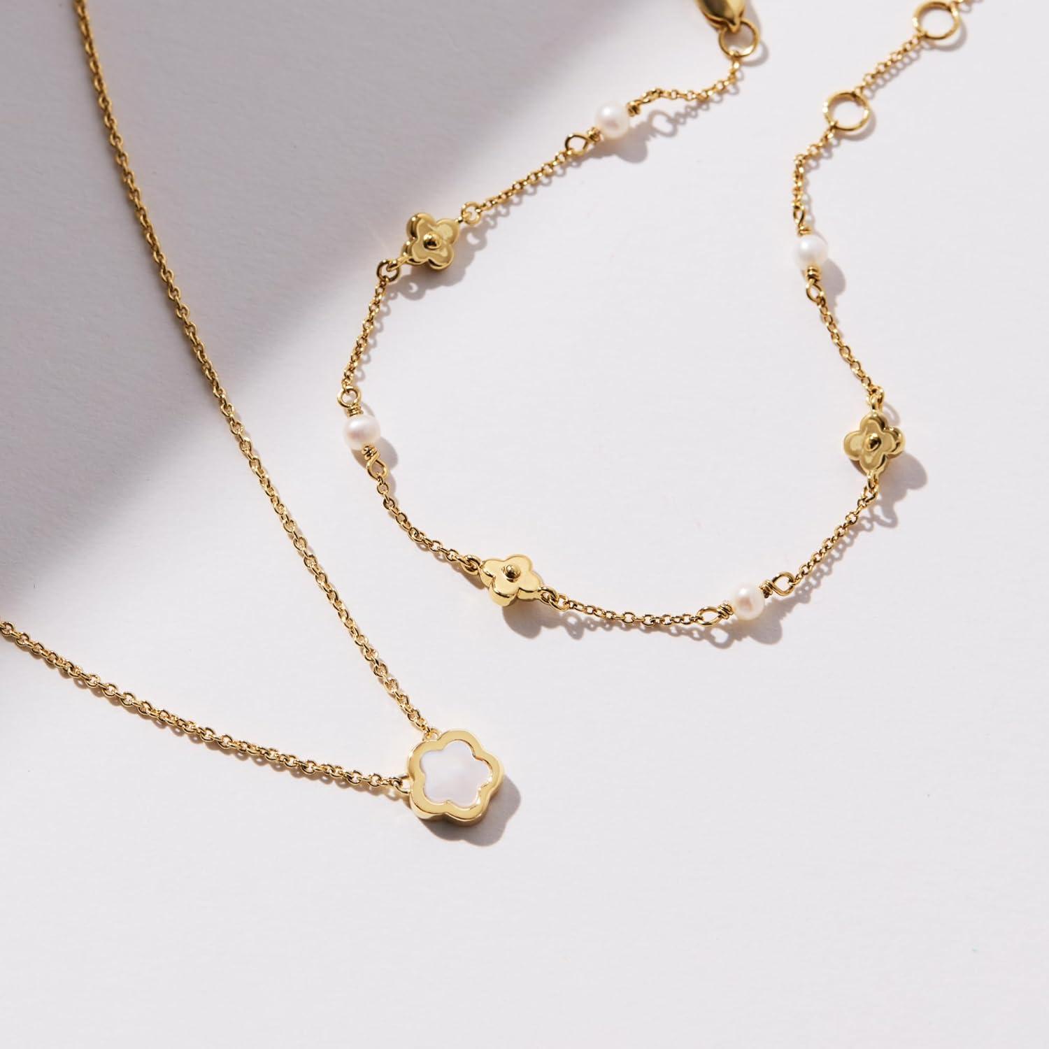 imageAna Luisa Gold Bracelets for Women Sterling Silver 14K Gold Plated Dainty Chain with Pearl Heart amp Flower Cuff Bracelet Styles for Daily Wear Hypoallergenic WaterResistant TarnishFreeHannah Flower