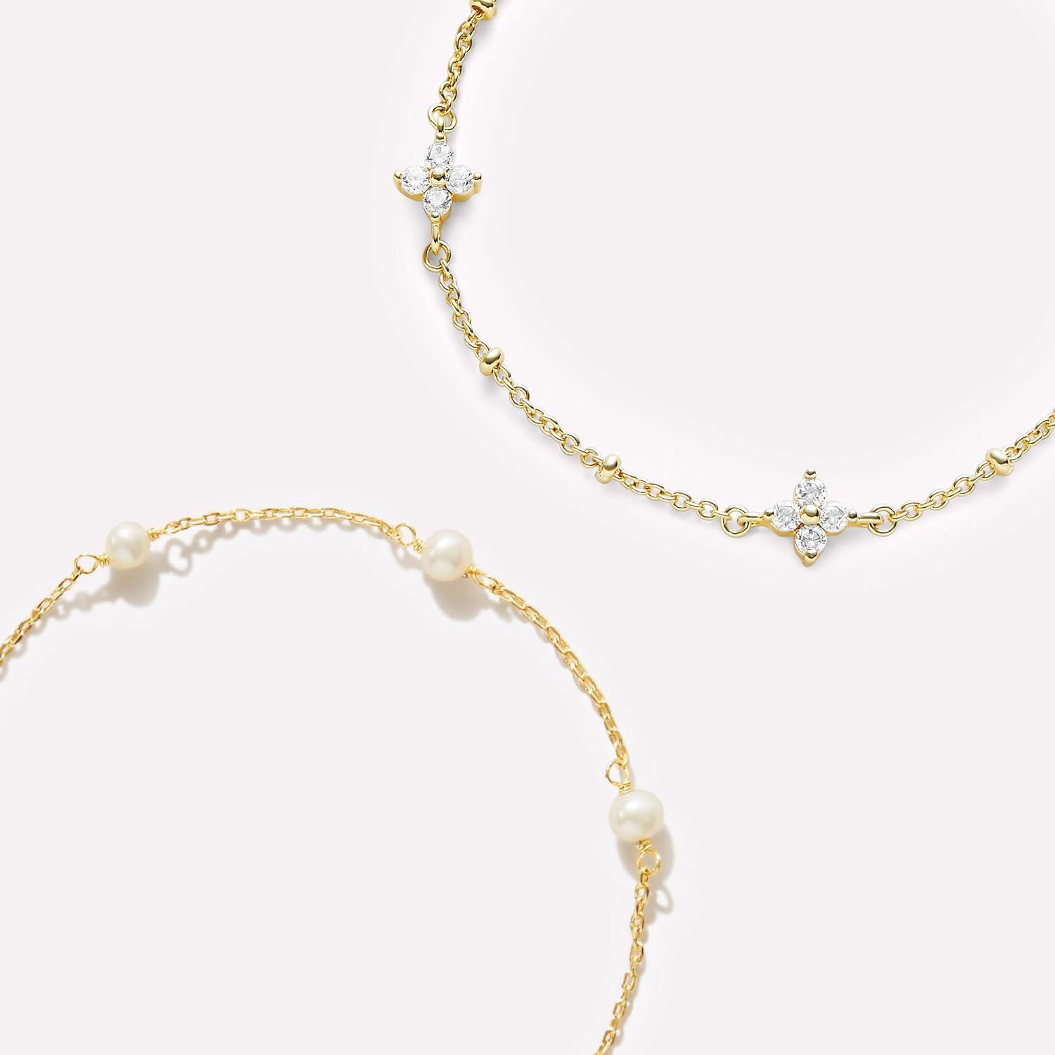 imageAna Luisa Gold Bracelets for Women Sterling Silver 14K Gold Plated Dainty Chain with Pearl Heart amp Flower Cuff Bracelet Styles for Daily Wear Hypoallergenic WaterResistant TarnishFreeLucy