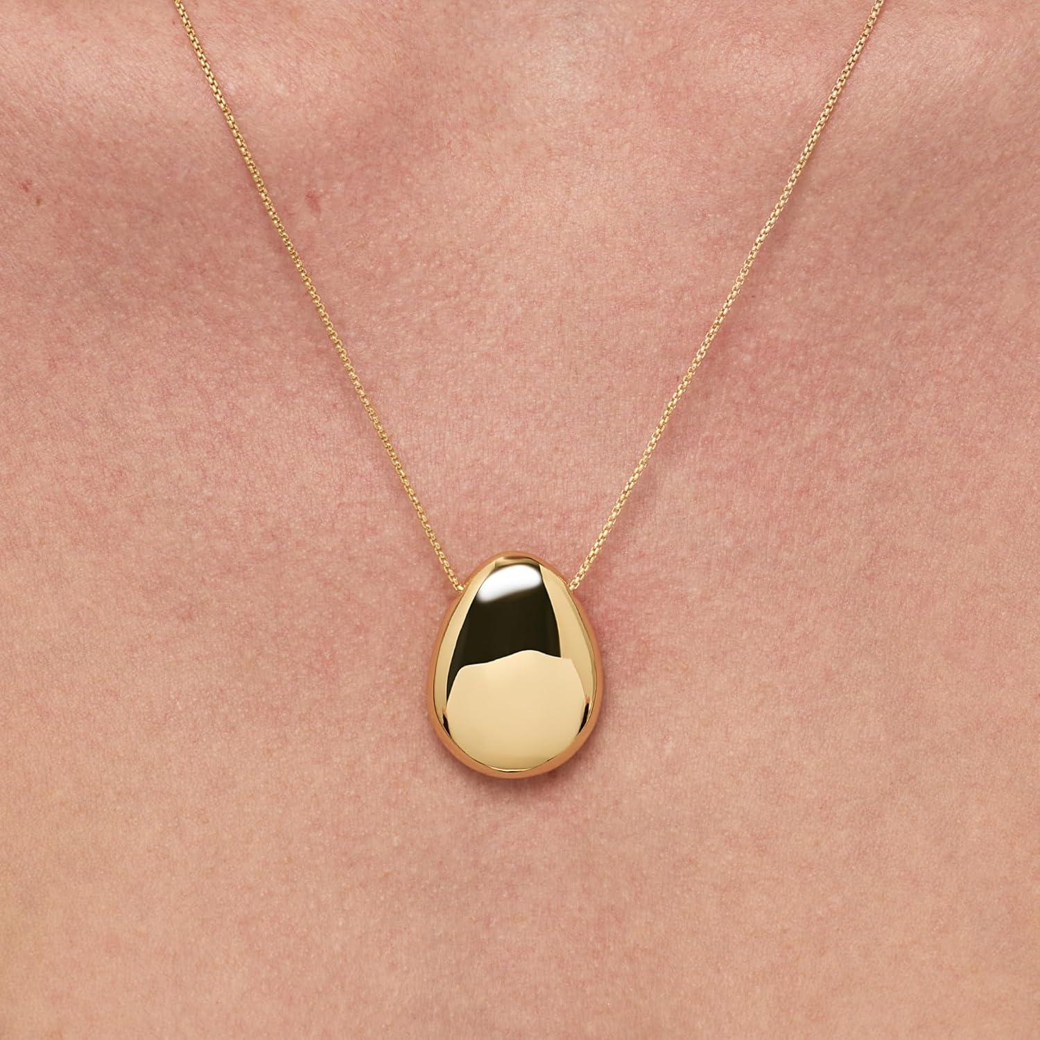 imageAna Luisa Pebble Pendant Necklace for Women 14K Gold Plated and Silver Rhodium Plated Trendy Teardrop Necklace with Lobster Clasp Hypoallergenic WaterResistant TarnishFree JewelryLargeGold
