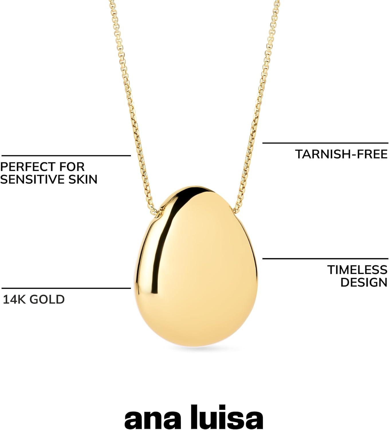 imageAna Luisa Pebble Pendant Necklace for Women 14K Gold Plated and Silver Rhodium Plated Trendy Teardrop Necklace with Lobster Clasp Hypoallergenic WaterResistant TarnishFree JewelryLargeGold