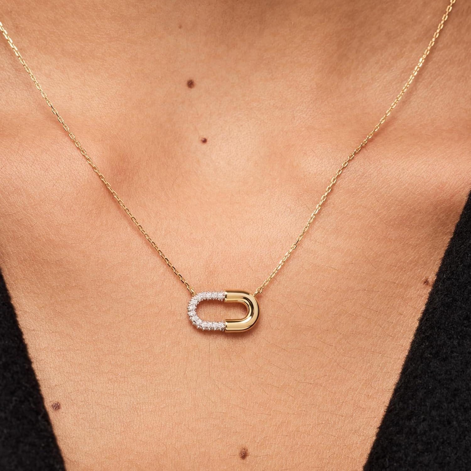 imageAna Luisa Pendant Necklaces for Women 14K Gold Plated and Silver Rhodium Necklace Pearl Heart Circle Moonstone Gemstone Knot Charm Styles Hypoallergenic Dainty Trendy Layering NecklacesBlake Pendant