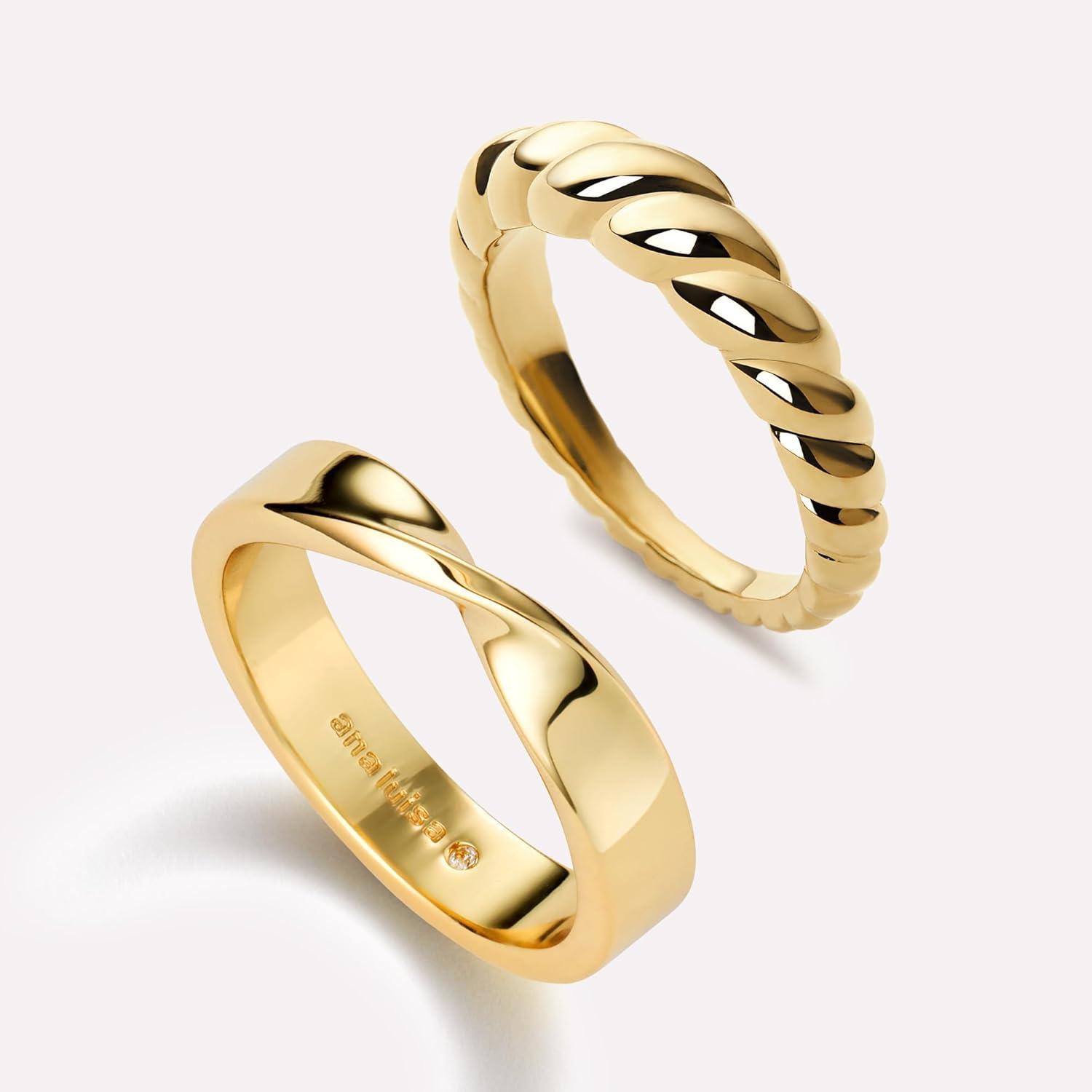 imageAna Luisa Gold Rings for Women 14K Gold Plated Rings for Women Non Tarnish Trendy Stacking Ring for Daily Wear Twisted Heart Eternity Ring Styles Hypoallergenic amp WaterResistant JewelrySize 9