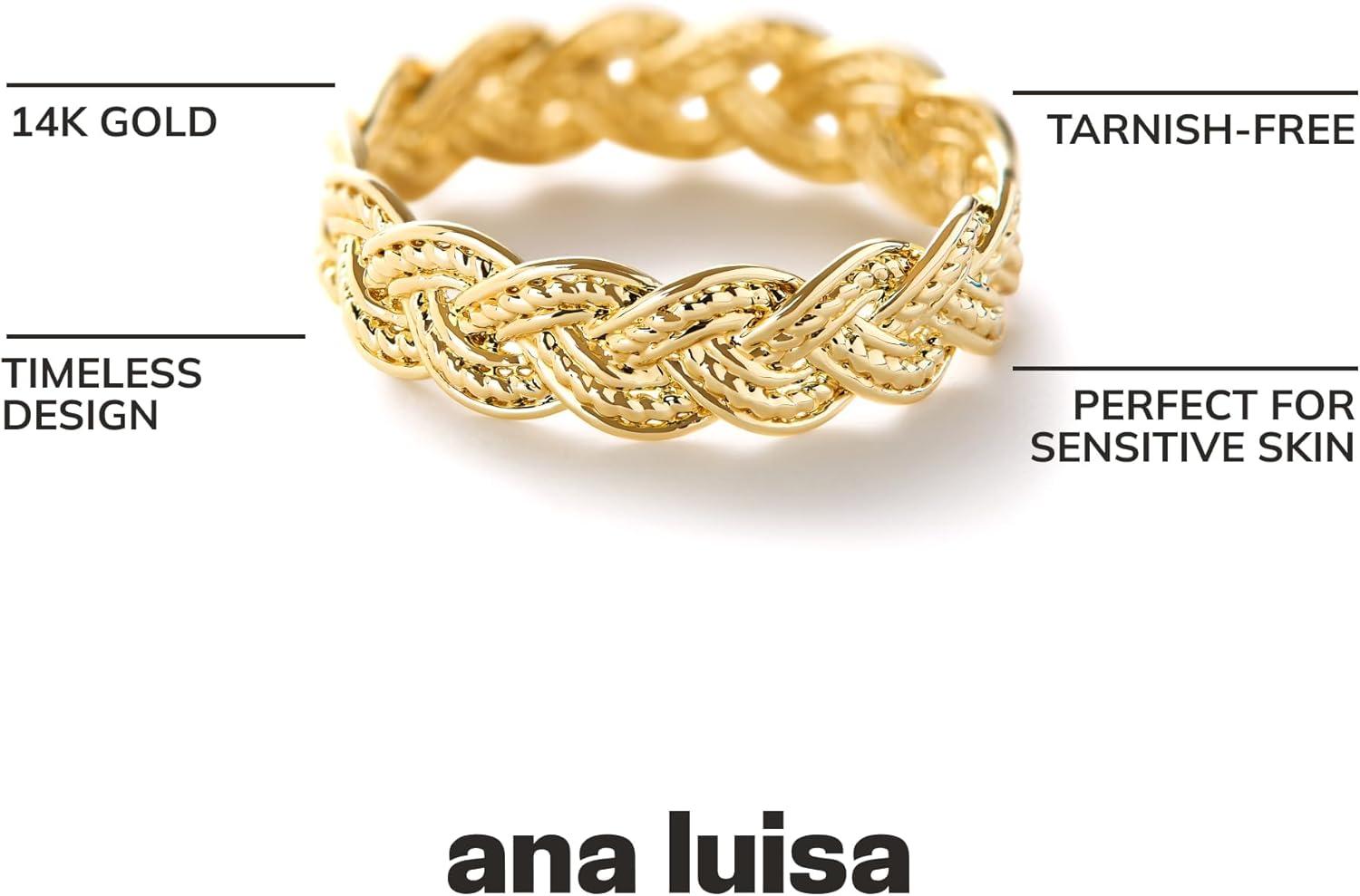 imageAna Luisa Gold Rings for Women 14K Gold Plated Rings for Women Non Tarnish Trendy Stacking Ring for Daily Wear Twisted Heart Eternity Ring Styles Hypoallergenic amp WaterResistant JewelrySize 5