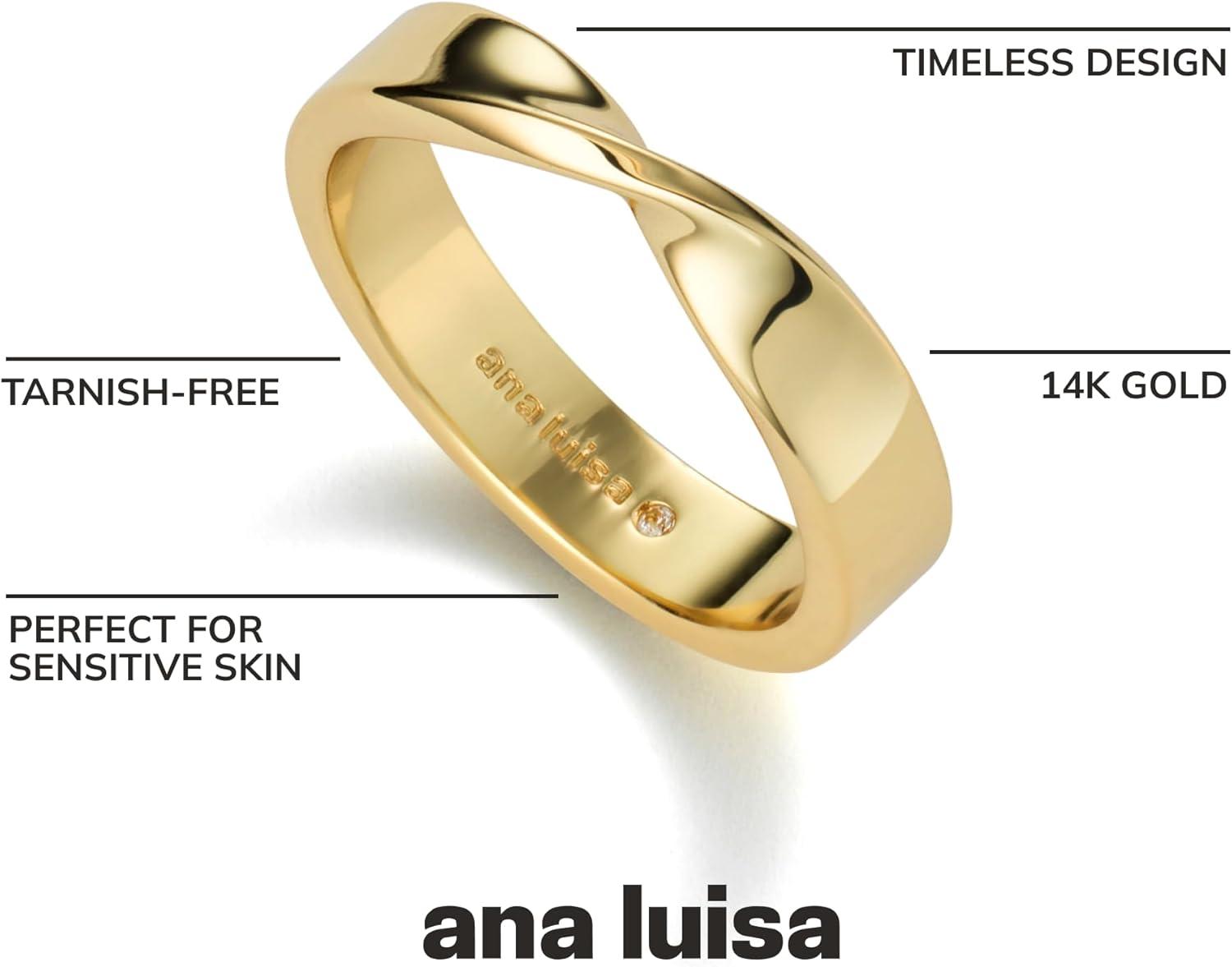 imageAna Luisa Gold Rings for Women 14K Gold Plated Rings for Women Non Tarnish Trendy Stacking Ring for Daily Wear Twisted Heart Eternity Ring Styles Hypoallergenic amp WaterResistant JewelrySize 8
