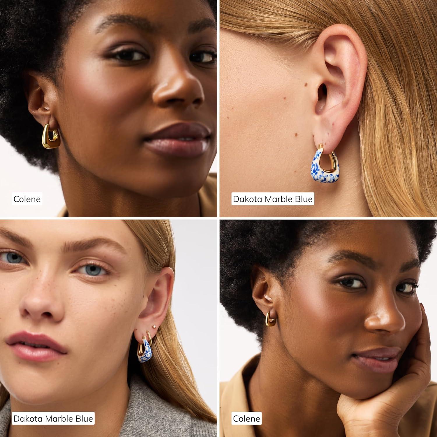 imageAna Luisa Sphere Hoop Earring Abby and Dakota Styles Womens Earrings Trendy 14K Gold Plated Silver Rhodium Plated wBlue Marble Mini Huggie Hoop Earrings for Women Hypoallergenic amp TarnishFreeThe Colene Gold