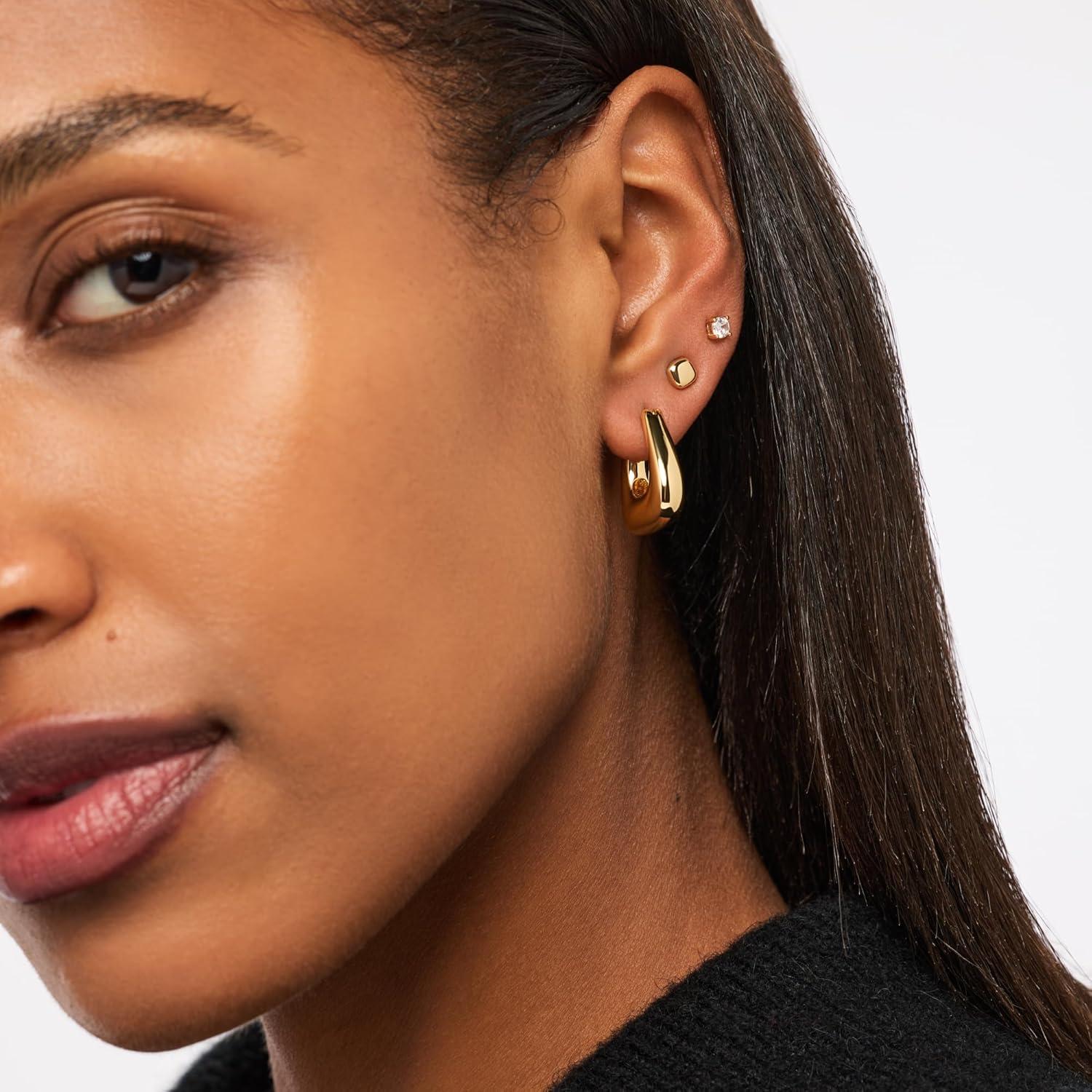 imageAna Luisa Sphere Hoop Earring Abby and Dakota Styles Womens Earrings Trendy 14K Gold Plated Silver Rhodium Plated wBlue Marble Mini Huggie Hoop Earrings for Women Hypoallergenic amp TarnishFreeThe Colene Gold