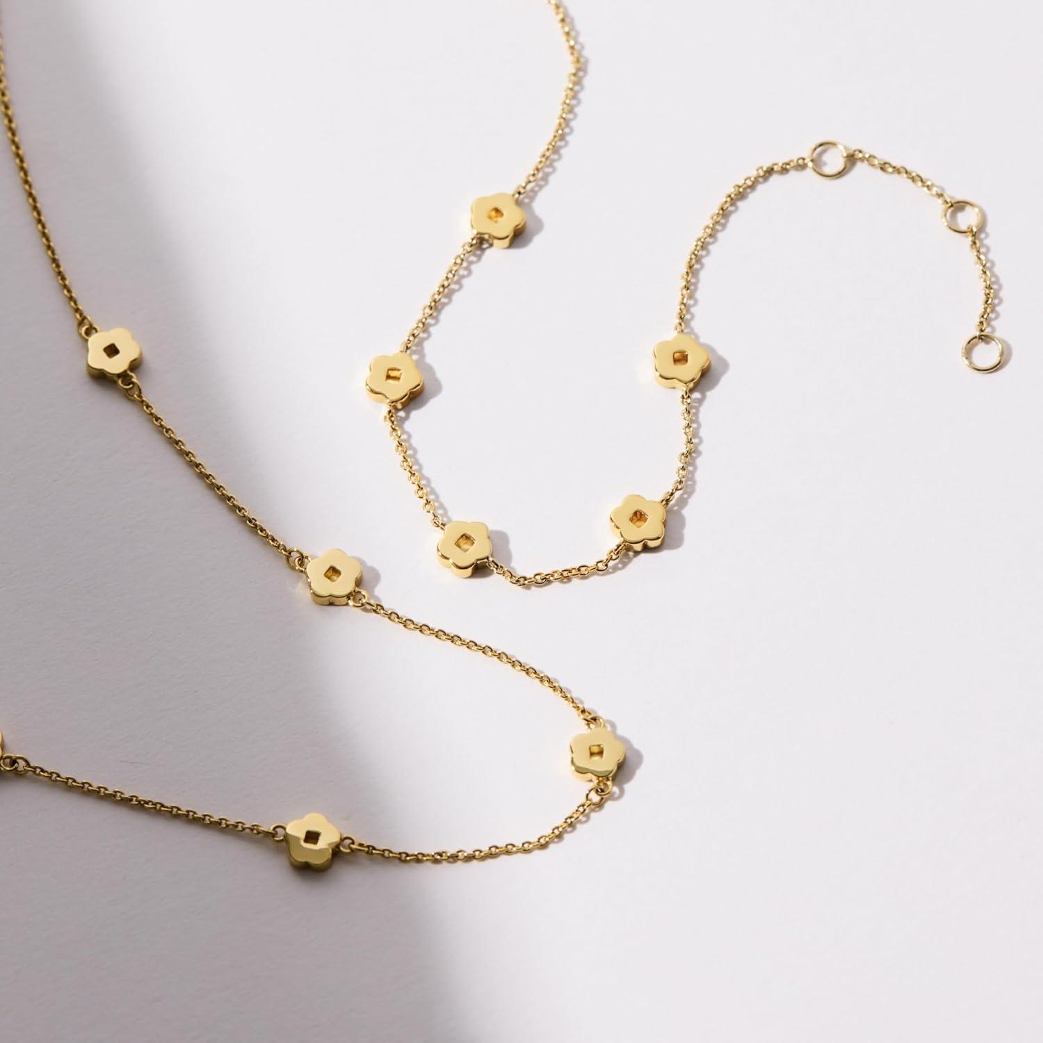 imageAna Luisa Jewelry Gold Chain Necklaces for Women 14K Gold Plated Dainty Necklaces for Layering and Daily Wear Hypoallergenic WaterResistant Jewelry Flower Heart Chain Assorted StylesFlower Station