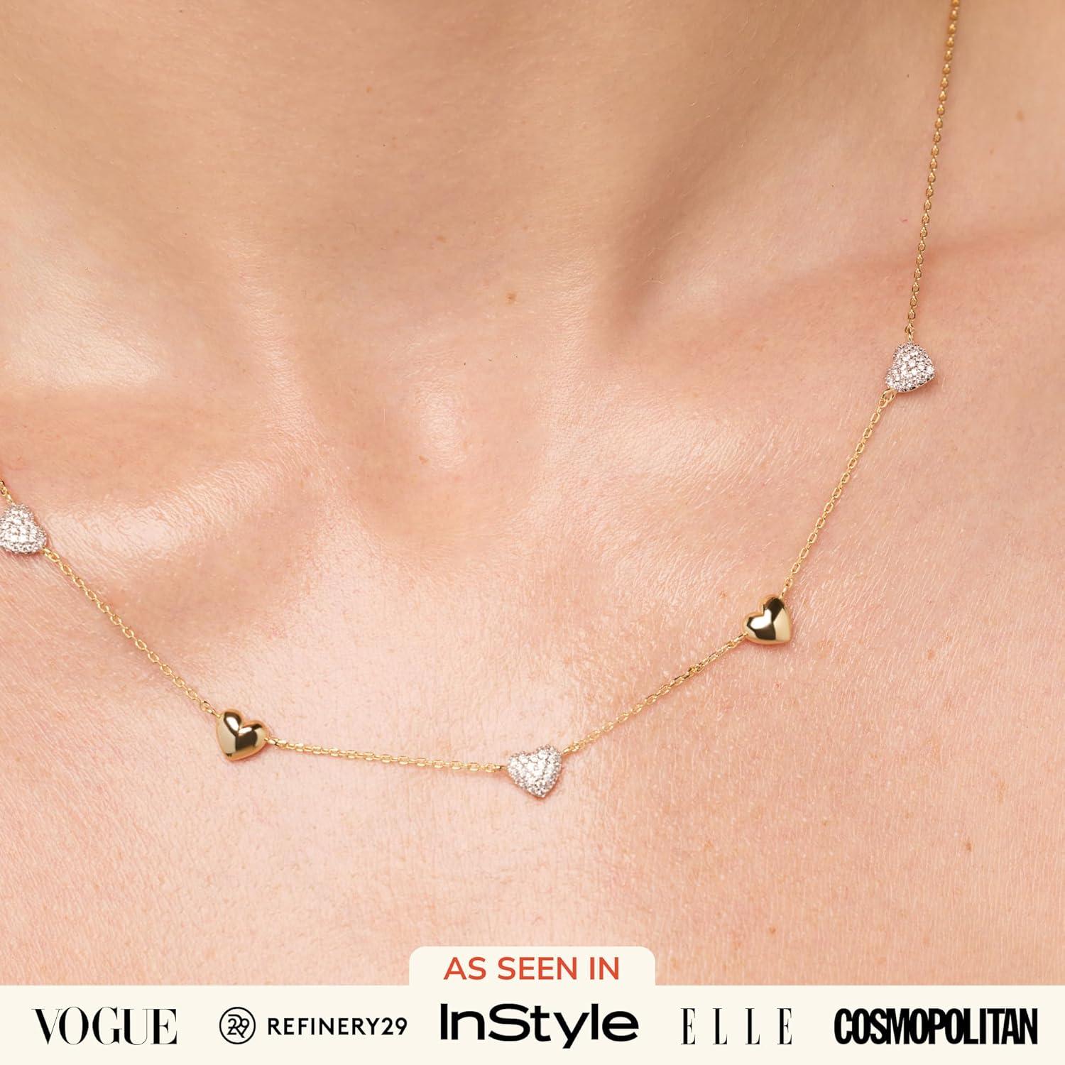 imageAna Luisa Jewelry Gold Chain Necklaces for Women 14K Gold Plated Dainty Necklaces for Layering and Daily Wear Hypoallergenic WaterResistant Jewelry Flower Heart Chain Assorted StylesHeart Gold Pave