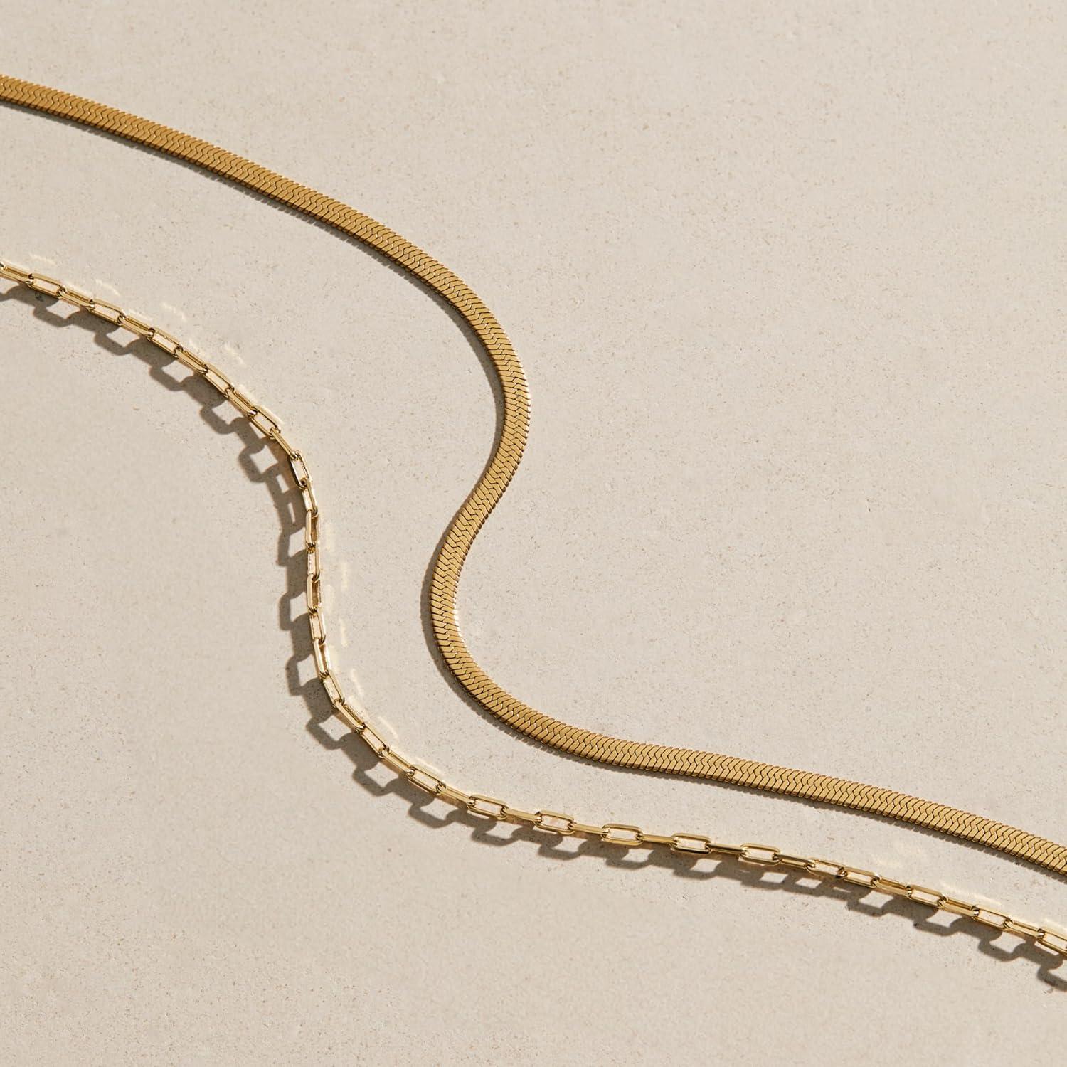 imageAna Luisa Jewelry Gold Chain Necklaces for Women 14K Gold Plated Dainty Necklaces for Layering and Daily Wear Hypoallergenic WaterResistant Jewelry Flower Heart Chain Assorted StylesPaperclip Slim