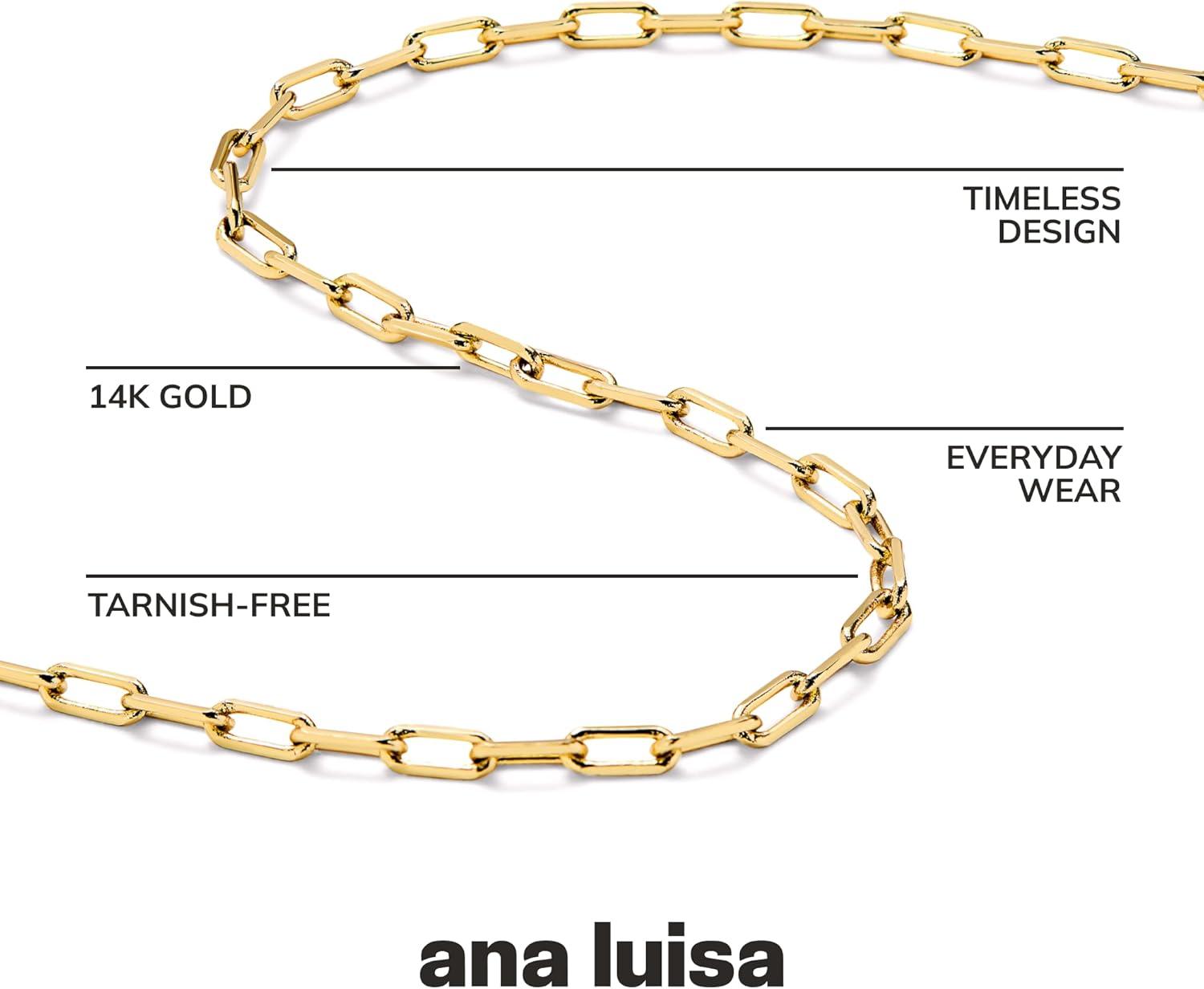 imageAna Luisa Jewelry Gold Chain Necklaces for Women 14K Gold Plated Dainty Necklaces for Layering and Daily Wear Hypoallergenic WaterResistant Jewelry Flower Heart Chain Assorted StylesPaperclip Slim