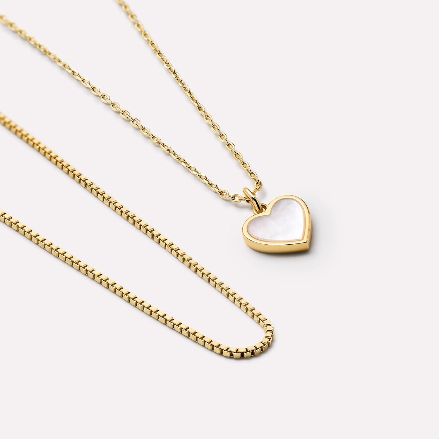 imageAna Luisa Jewelry Gold Chain Necklaces for Women 14K Gold Plated Dainty Necklaces for Layering and Daily Wear Hypoallergenic WaterResistant Jewelry Flower Heart Chain Assorted StylesBox Chain Gold