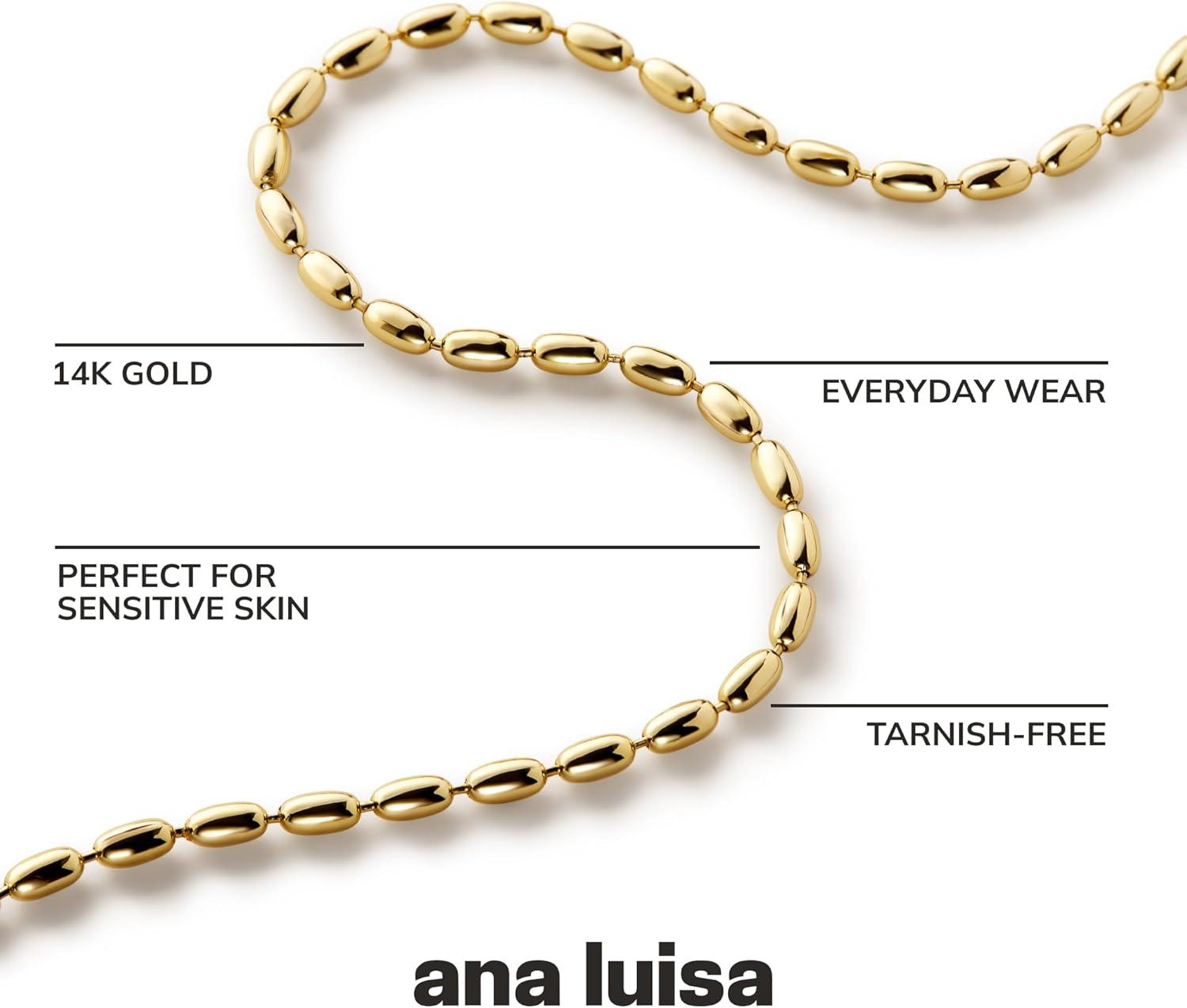 imageAna Luisa Jewelry Gold Chain Necklaces for Women 14K Gold Plated Dainty Necklaces for Layering and Daily Wear Hypoallergenic WaterResistant Jewelry Flower Heart Chain Assorted StylesCapri Ball Chain