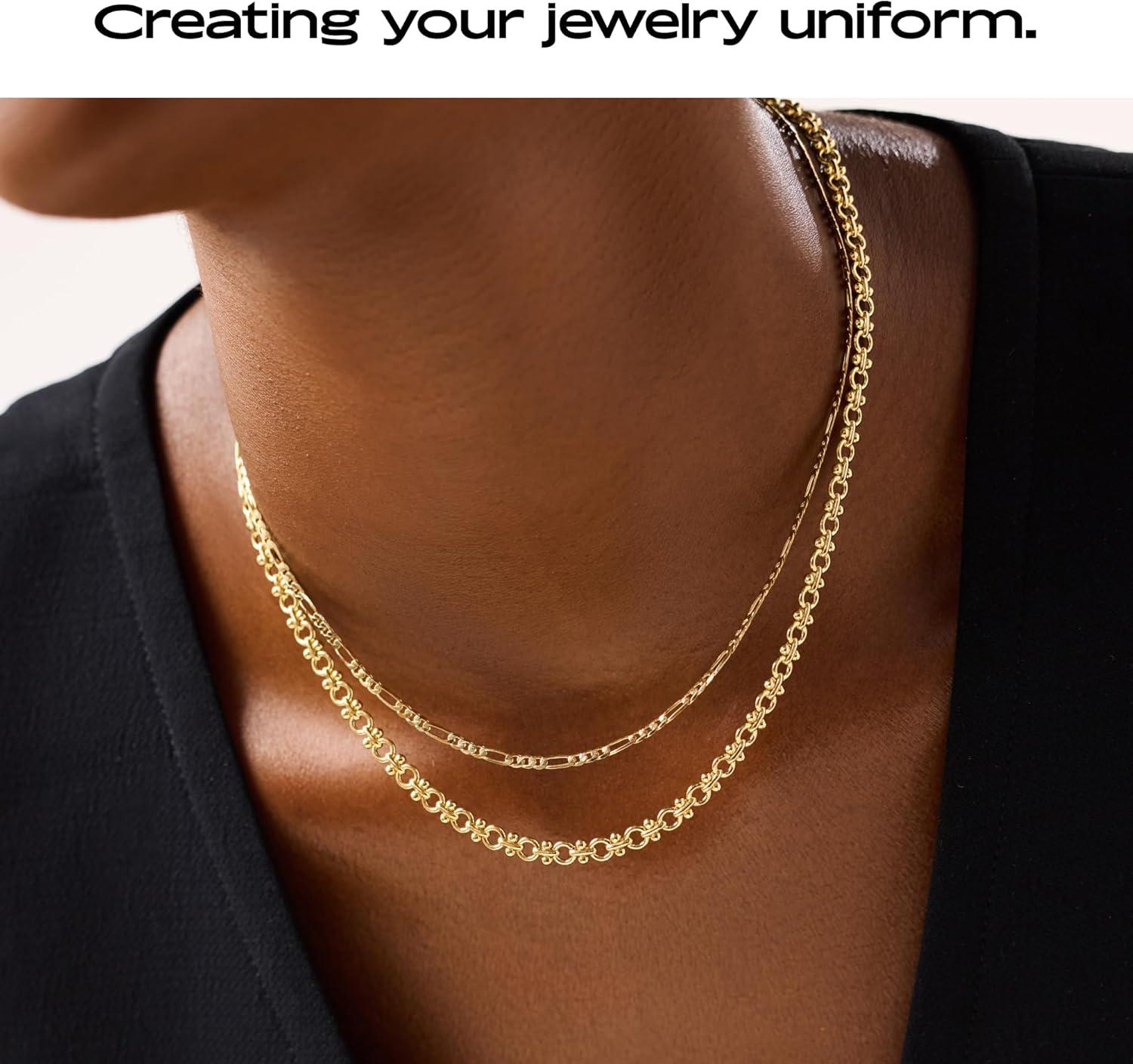 imageAna Luisa Jewelry Gold Chain Necklaces for Women 14K Gold Plated Dainty Necklaces for Layering and Daily Wear Hypoallergenic WaterResistant Jewelry Flower Heart Chain Assorted StylesChunky Gold
