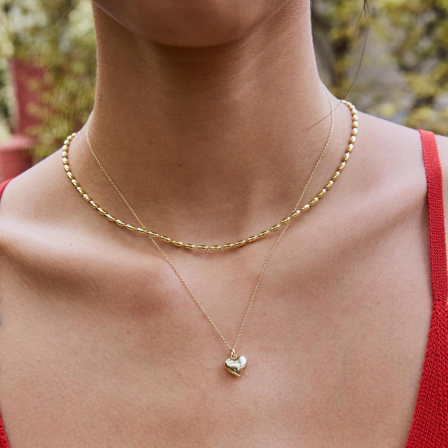 imageAna Luisa Jewelry Gold Chain Necklaces for Women 14K Gold Plated Dainty Necklaces for Layering and Daily Wear Hypoallergenic WaterResistant Jewelry Flower Heart Chain Assorted StylesCapri Ball Chain