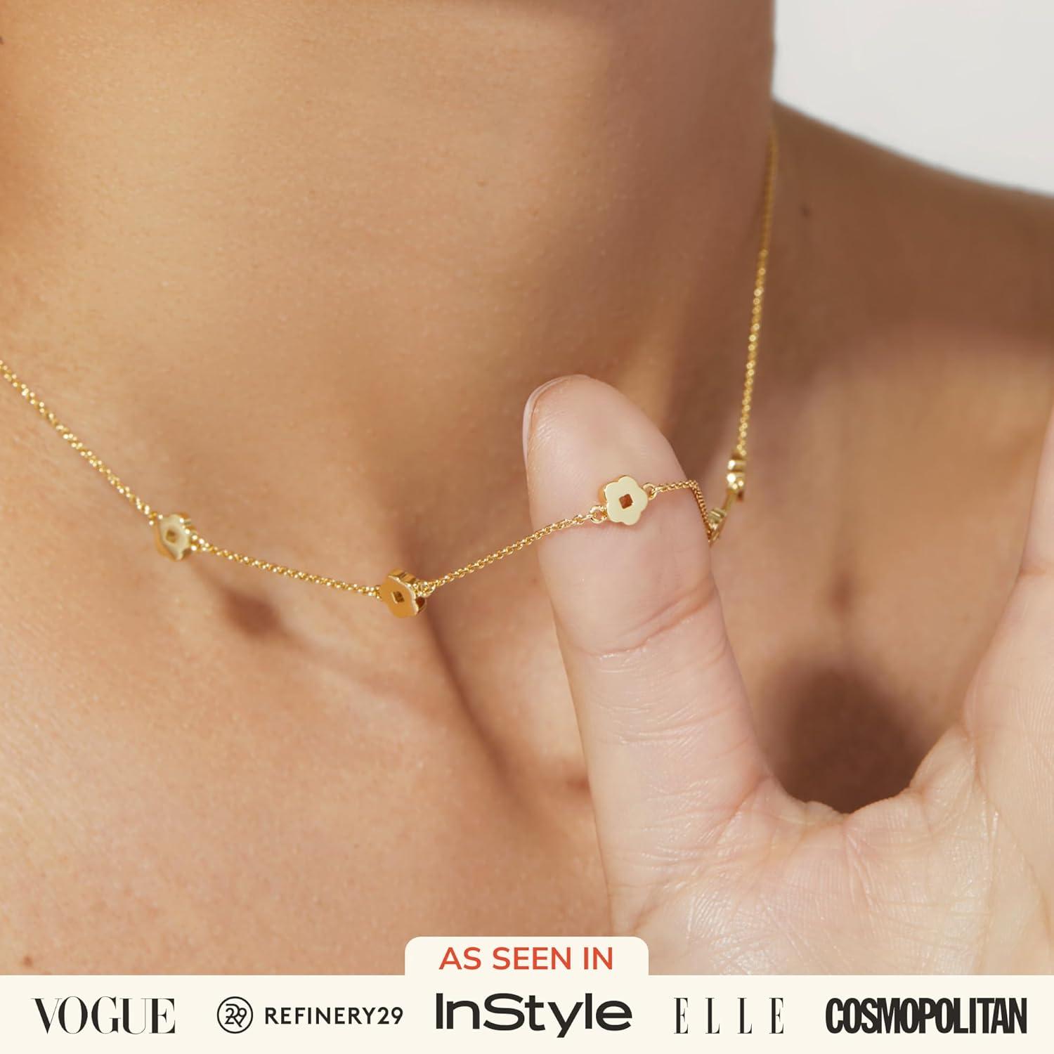 imageAna Luisa Jewelry Gold Chain Necklaces for Women 14K Gold Plated Dainty Necklaces for Layering and Daily Wear Hypoallergenic WaterResistant Jewelry Flower Heart Chain Assorted StylesFlower Station