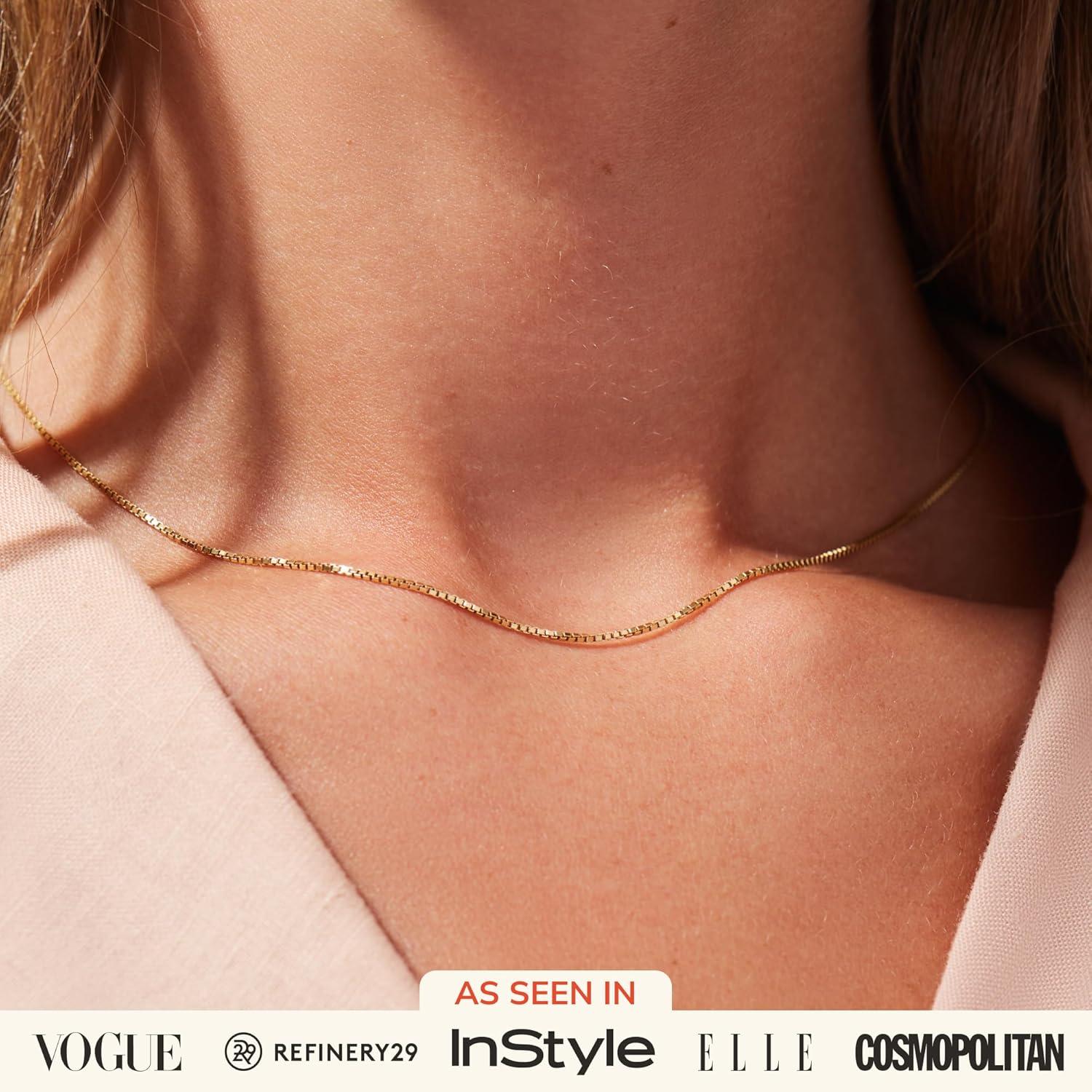 imageAna Luisa Jewelry Gold Chain Necklaces for Women 14K Gold Plated Dainty Necklaces for Layering and Daily Wear Hypoallergenic WaterResistant Jewelry Flower Heart Chain Assorted StylesBox Chain Gold