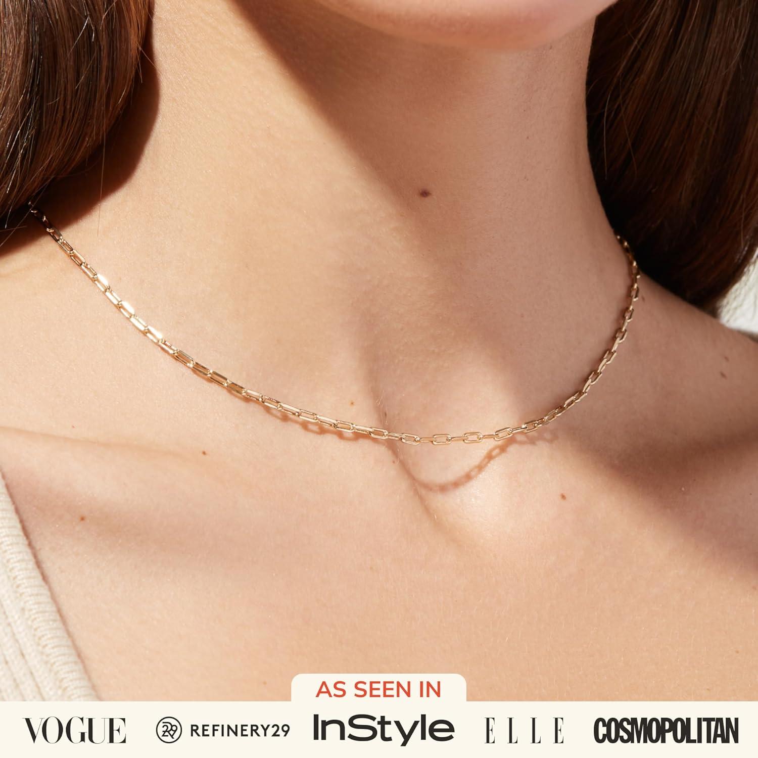 imageAna Luisa Jewelry Gold Chain Necklaces for Women 14K Gold Plated Dainty Necklaces for Layering and Daily Wear Hypoallergenic WaterResistant Jewelry Flower Heart Chain Assorted StylesPaperclip Slim