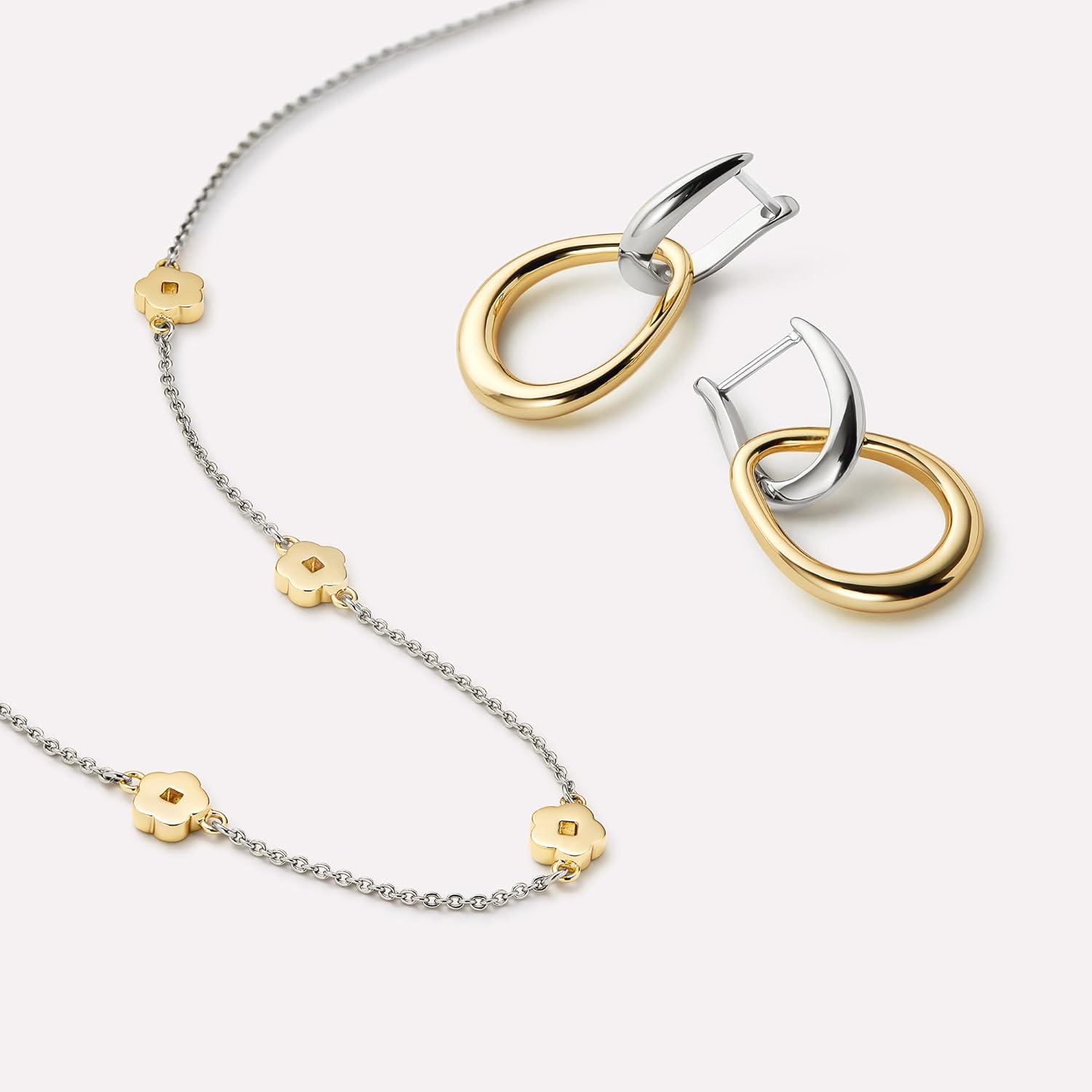 imageAna Luisa Jewelry Gold Chain Necklaces for Women 14K Gold Plated Dainty Necklaces for Layering and Daily Wear Hypoallergenic WaterResistant Jewelry Flower Heart Chain Assorted StylesFlower Two Tone