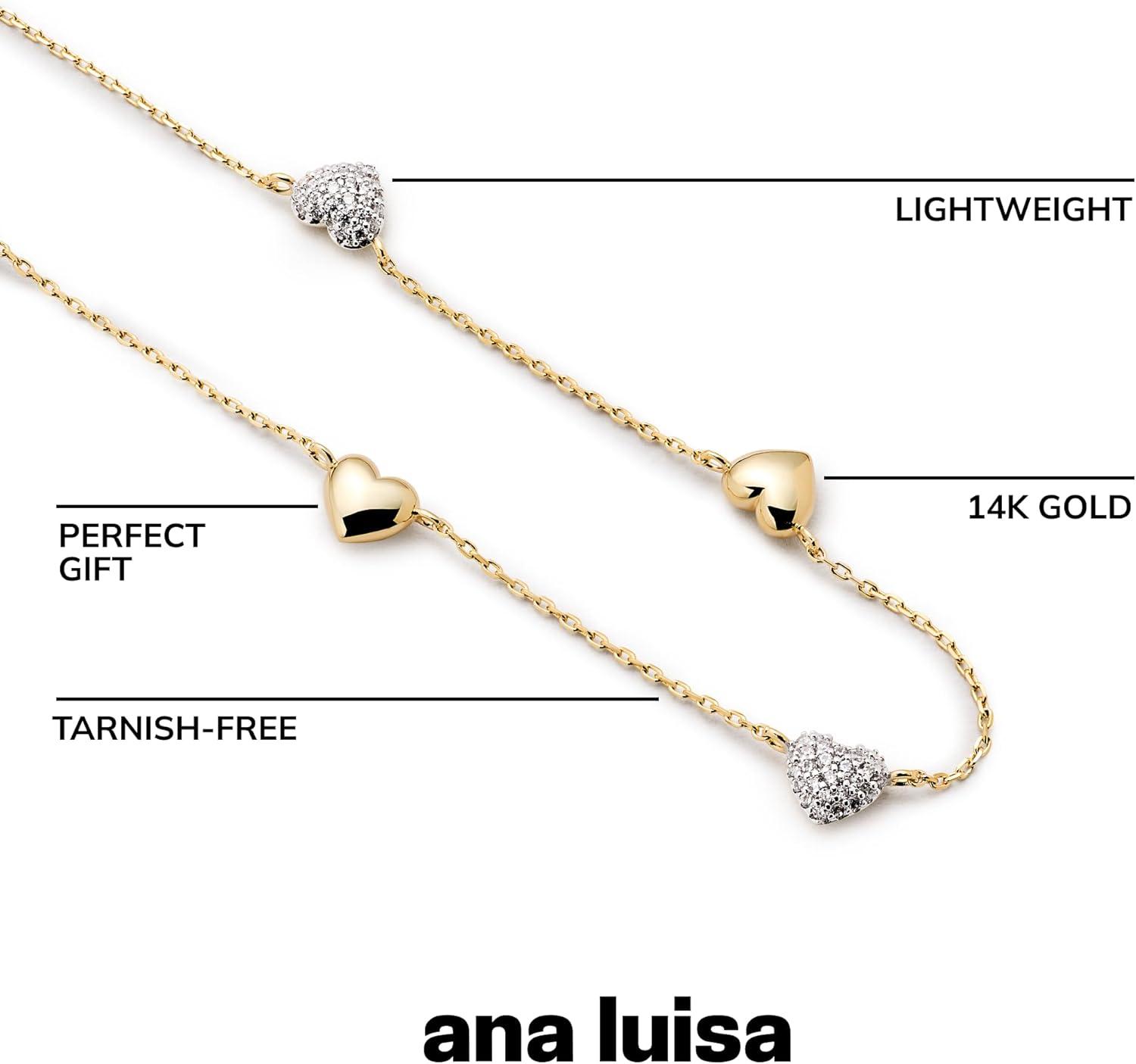 imageAna Luisa Jewelry Gold Chain Necklaces for Women 14K Gold Plated Dainty Necklaces for Layering and Daily Wear Hypoallergenic WaterResistant Jewelry Flower Heart Chain Assorted StylesHeart Gold Pave