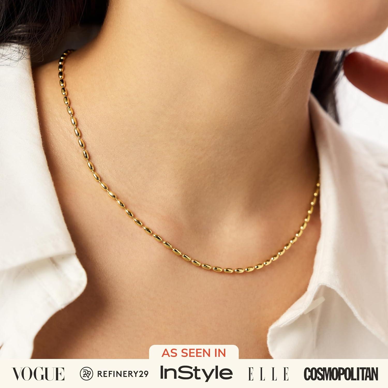 imageAna Luisa Jewelry Gold Chain Necklaces for Women 14K Gold Plated Dainty Necklaces for Layering and Daily Wear Hypoallergenic WaterResistant Jewelry Flower Heart Chain Assorted StylesCapri Ball Chain