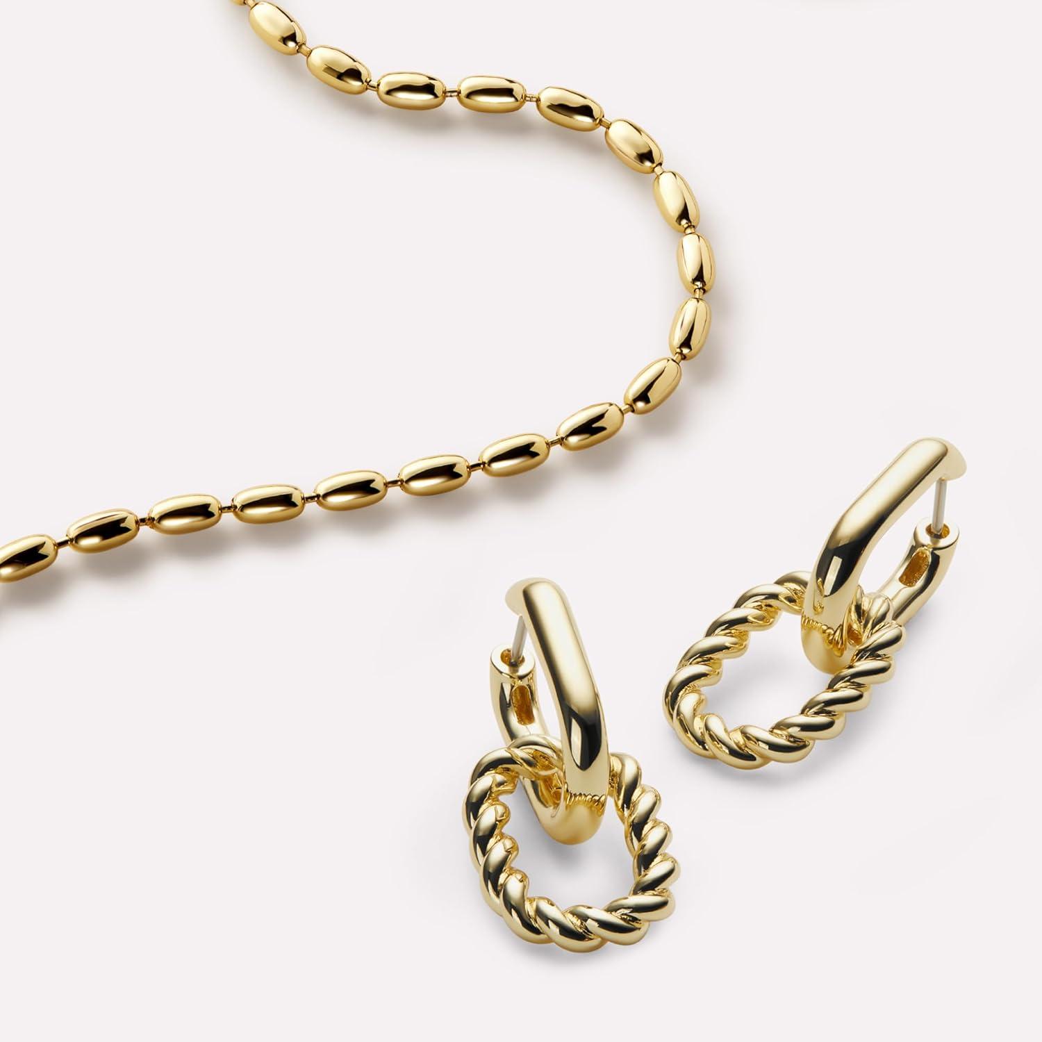 imageAna Luisa Jewelry Gold Chain Necklaces for Women 14K Gold Plated Dainty Necklaces for Layering and Daily Wear Hypoallergenic WaterResistant Jewelry Flower Heart Chain Assorted StylesCapri Ball Chain