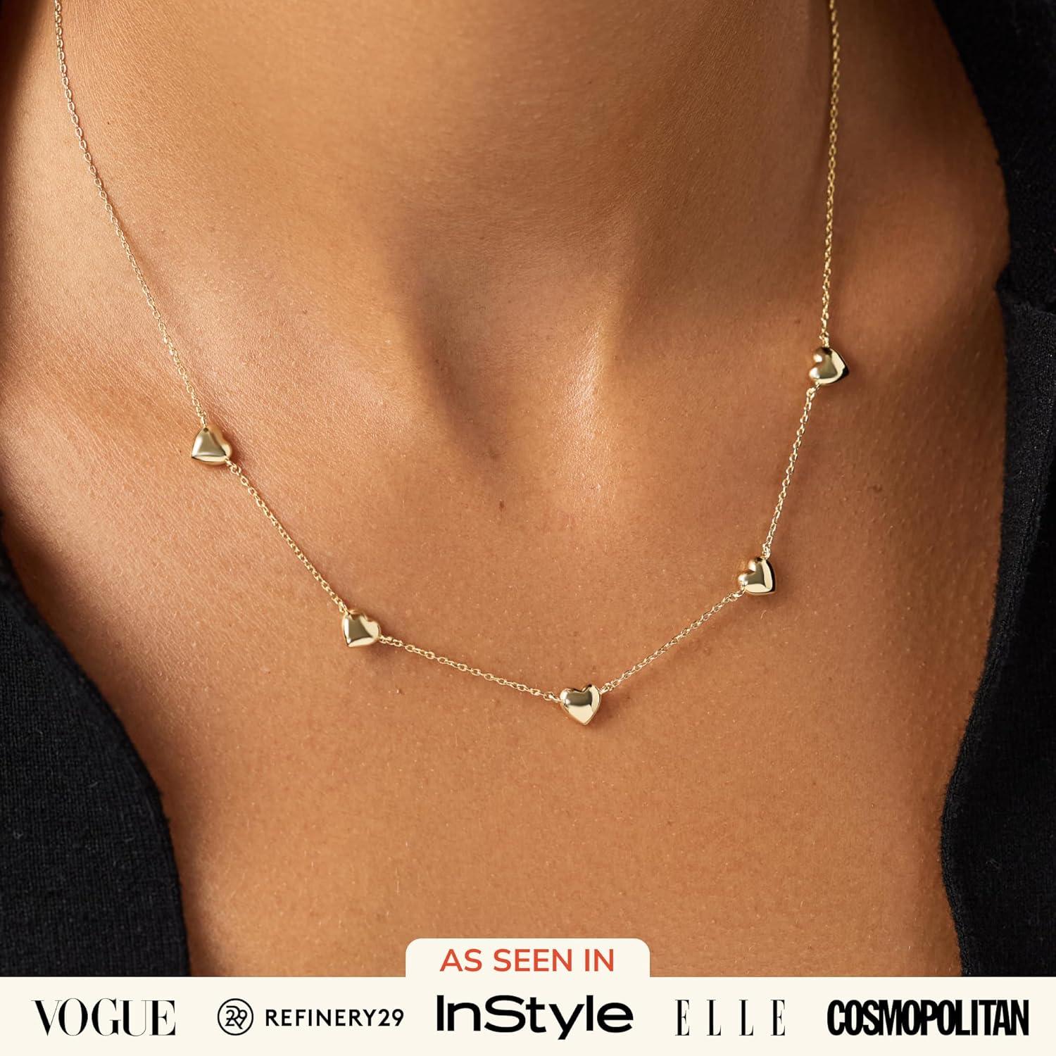 imageAna Luisa Jewelry Gold Chain Necklaces for Women 14K Gold Plated Dainty Necklaces for Layering and Daily Wear Hypoallergenic WaterResistant Jewelry Flower Heart Chain Assorted StylesHeart Gold