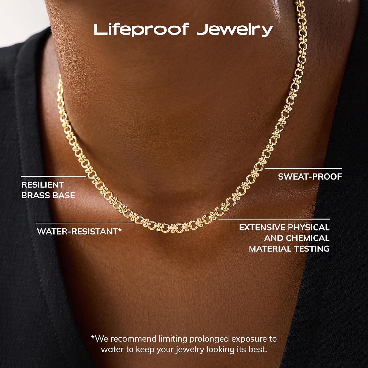 imageAna Luisa Jewelry Gold Chain Necklaces for Women 14K Gold Plated Dainty Necklaces for Layering and Daily Wear Hypoallergenic WaterResistant Jewelry Flower Heart Chain Assorted StylesChunky Gold