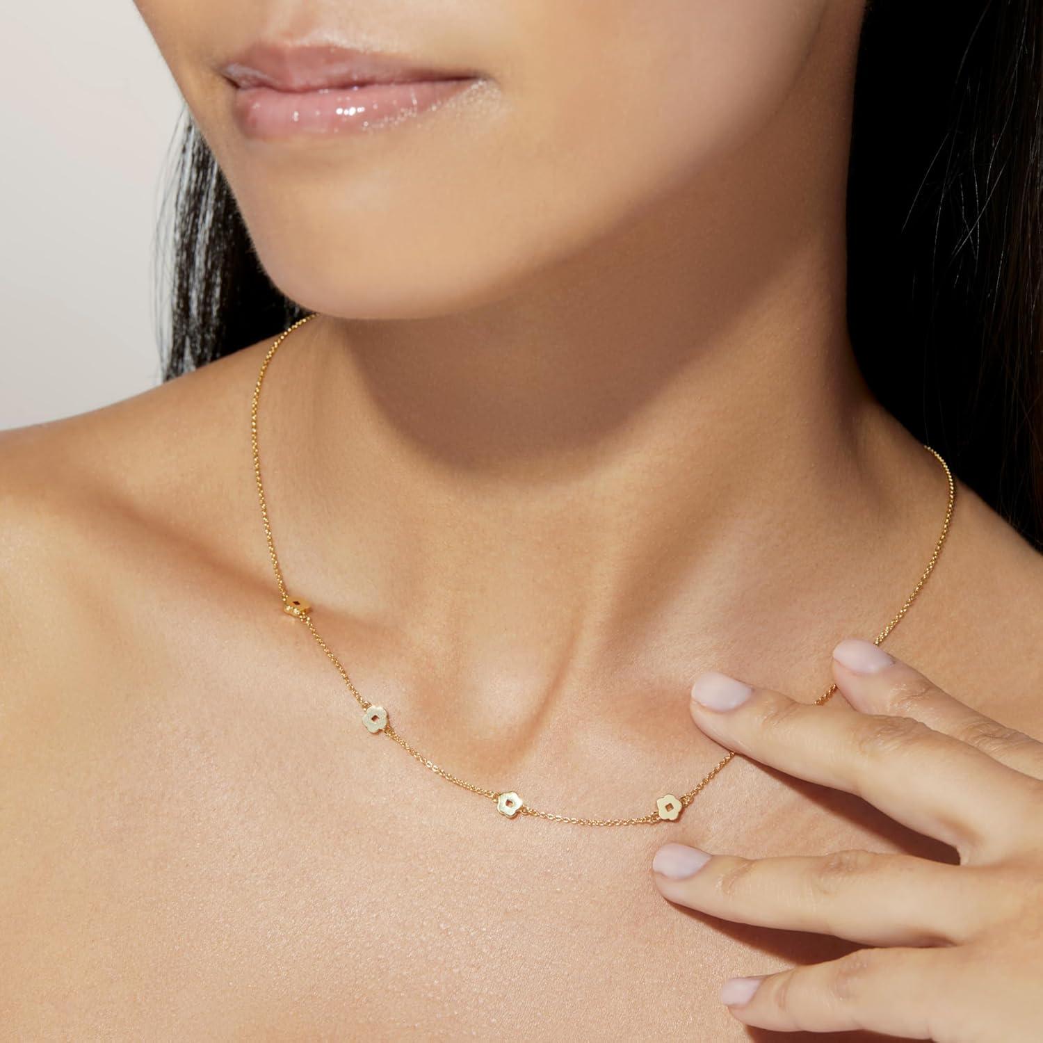 imageAna Luisa Jewelry Gold Chain Necklaces for Women 14K Gold Plated Dainty Necklaces for Layering and Daily Wear Hypoallergenic WaterResistant Jewelry Flower Heart Chain Assorted StylesFlower Station