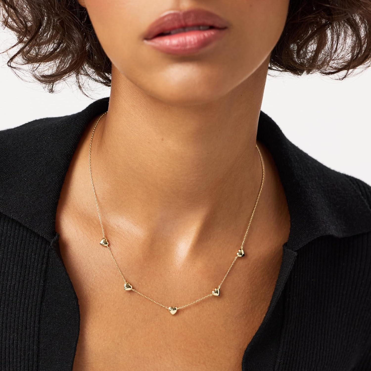 imageAna Luisa Jewelry Gold Chain Necklaces for Women 14K Gold Plated Dainty Necklaces for Layering and Daily Wear Hypoallergenic WaterResistant Jewelry Flower Heart Chain Assorted StylesHeart Gold