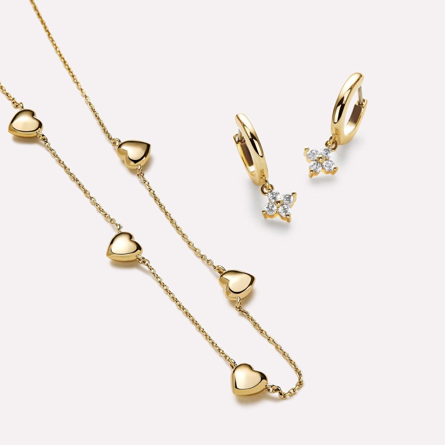 imageAna Luisa Jewelry Gold Chain Necklaces for Women 14K Gold Plated Dainty Necklaces for Layering and Daily Wear Hypoallergenic WaterResistant Jewelry Flower Heart Chain Assorted StylesHeart Gold