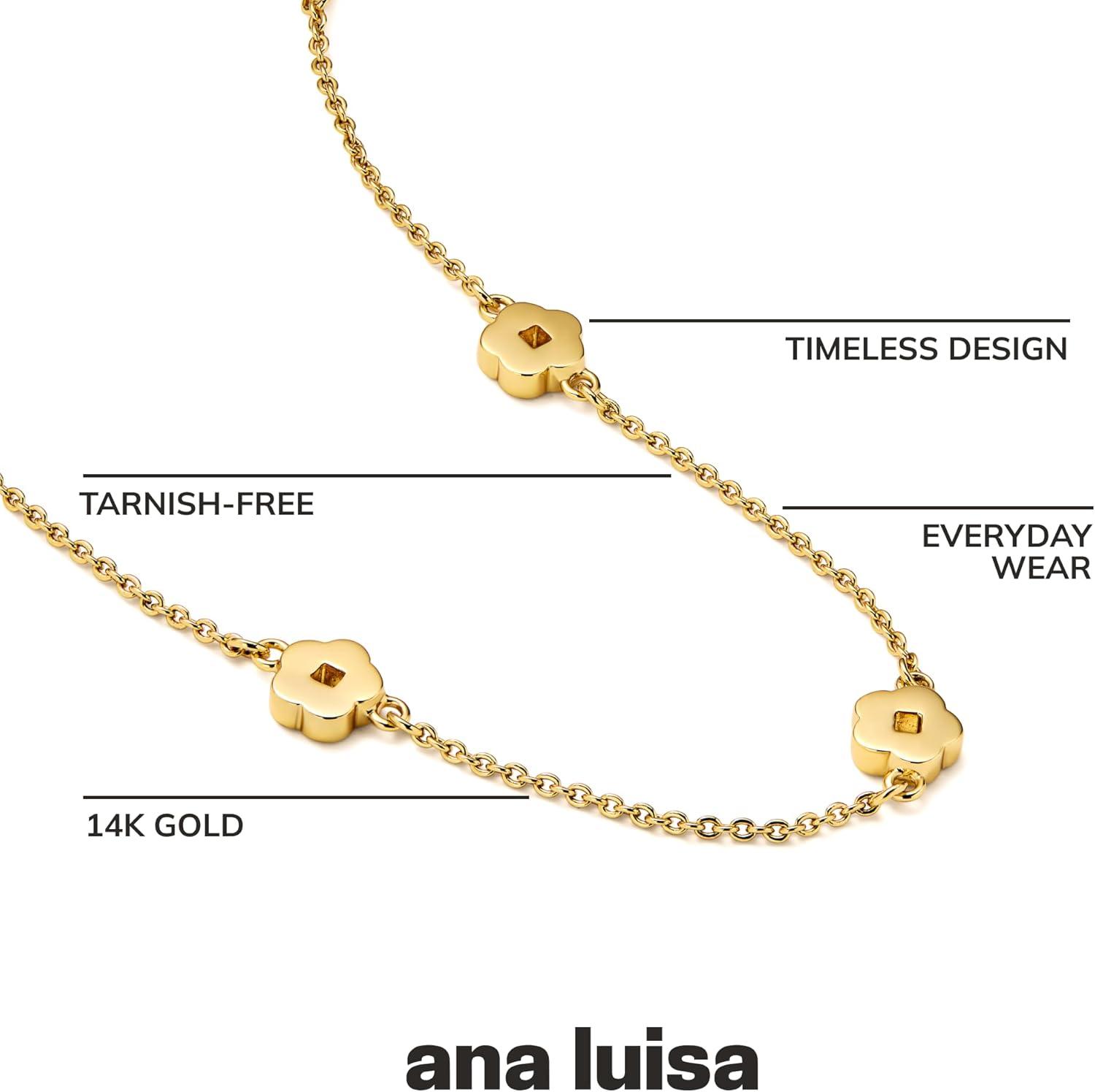 imageAna Luisa Jewelry Gold Chain Necklaces for Women 14K Gold Plated Dainty Necklaces for Layering and Daily Wear Hypoallergenic WaterResistant Jewelry Flower Heart Chain Assorted StylesFlower Station