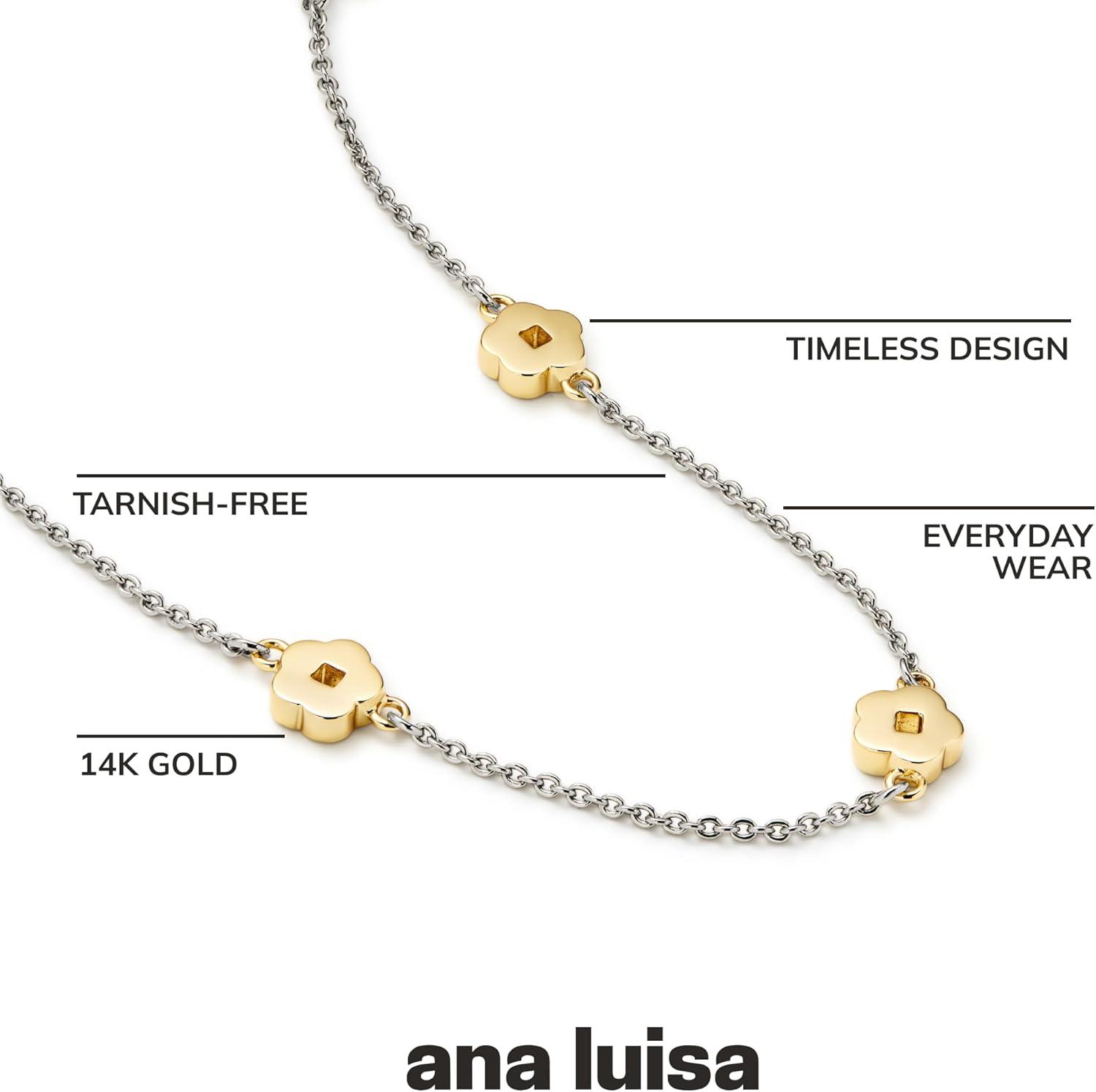 imageAna Luisa Jewelry Gold Chain Necklaces for Women 14K Gold Plated Dainty Necklaces for Layering and Daily Wear Hypoallergenic WaterResistant Jewelry Flower Heart Chain Assorted StylesFlower Two Tone