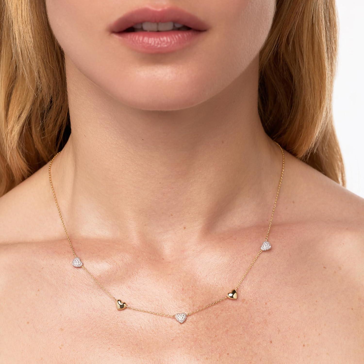 imageAna Luisa Jewelry Gold Chain Necklaces for Women 14K Gold Plated Dainty Necklaces for Layering and Daily Wear Hypoallergenic WaterResistant Jewelry Flower Heart Chain Assorted StylesHeart Gold Pave