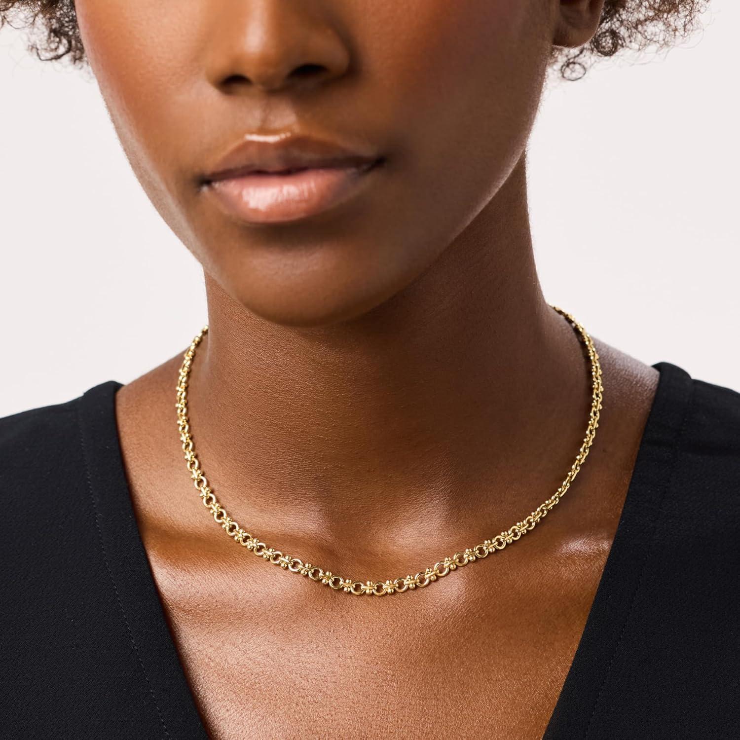 imageAna Luisa Jewelry Gold Chain Necklaces for Women 14K Gold Plated Dainty Necklaces for Layering and Daily Wear Hypoallergenic WaterResistant Jewelry Flower Heart Chain Assorted StylesChunky Gold