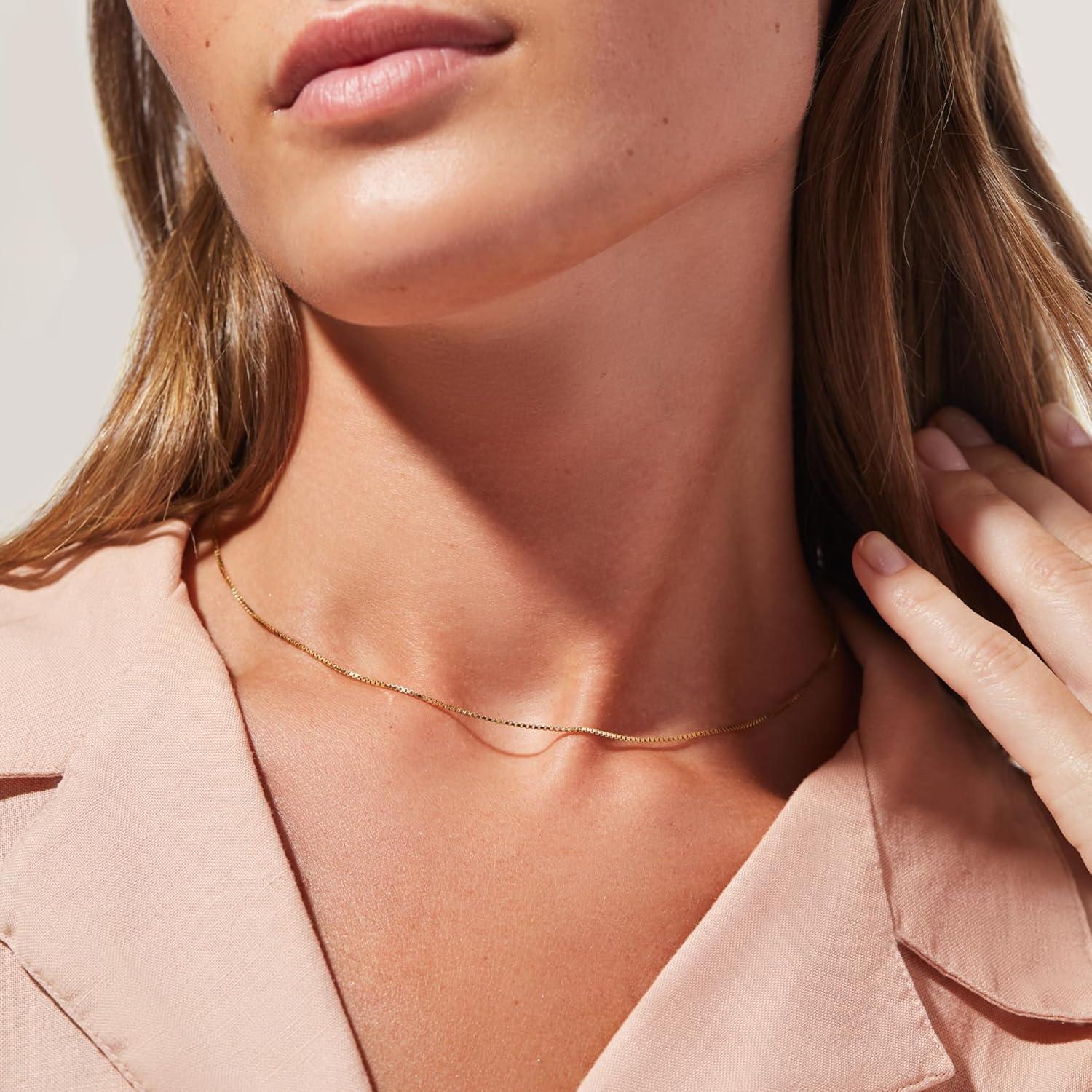 imageAna Luisa Jewelry Gold Chain Necklaces for Women 14K Gold Plated Dainty Necklaces for Layering and Daily Wear Hypoallergenic WaterResistant Jewelry Flower Heart Chain Assorted StylesBox Chain Gold