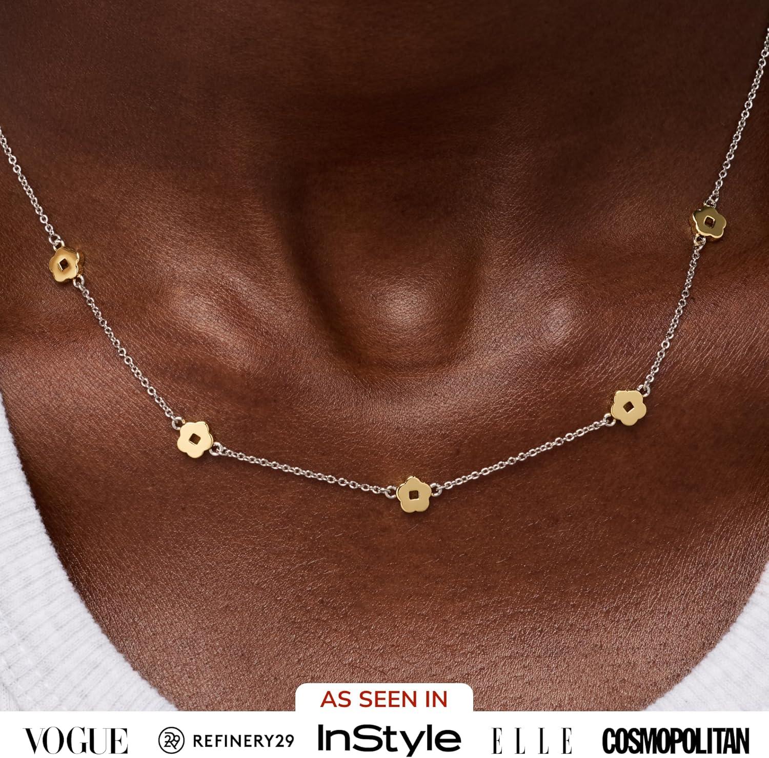 imageAna Luisa Jewelry Gold Chain Necklaces for Women 14K Gold Plated Dainty Necklaces for Layering and Daily Wear Hypoallergenic WaterResistant Jewelry Flower Heart Chain Assorted StylesFlower Two Tone