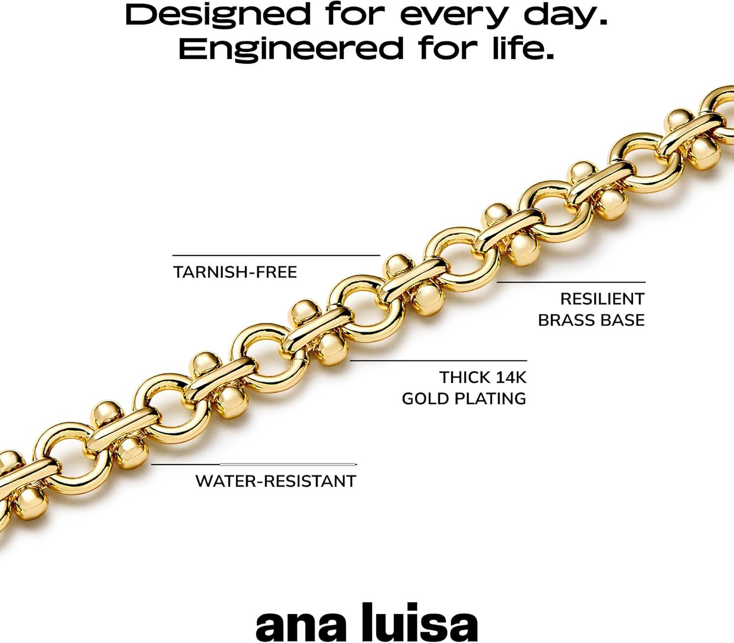 imageAna Luisa Jewelry Gold Chain Necklaces for Women 14K Gold Plated Dainty Necklaces for Layering and Daily Wear Hypoallergenic WaterResistant Jewelry Flower Heart Chain Assorted StylesChunky Gold