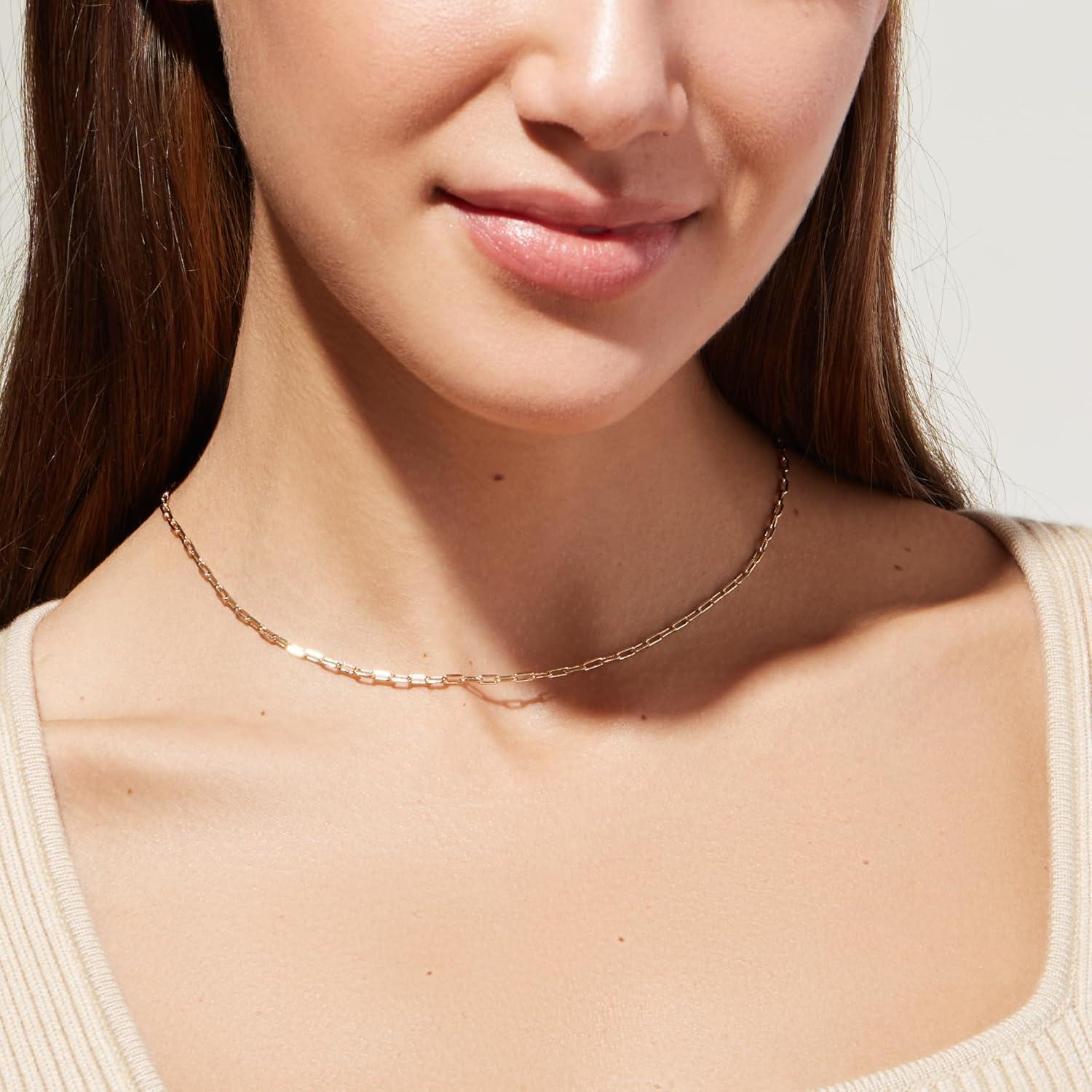 imageAna Luisa Jewelry Gold Chain Necklaces for Women 14K Gold Plated Dainty Necklaces for Layering and Daily Wear Hypoallergenic WaterResistant Jewelry Flower Heart Chain Assorted StylesPaperclip Slim