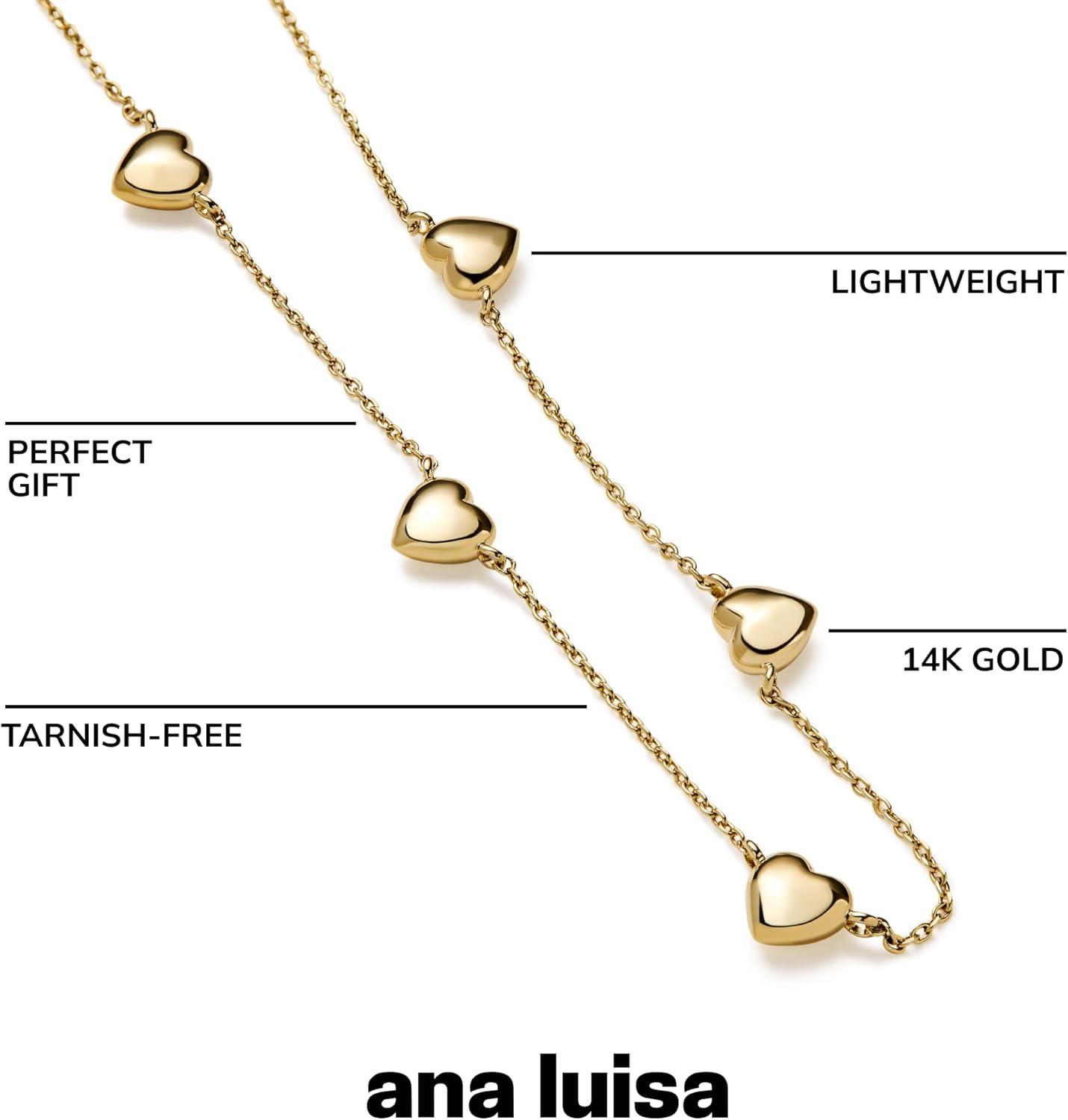 imageAna Luisa Jewelry Gold Chain Necklaces for Women 14K Gold Plated Dainty Necklaces for Layering and Daily Wear Hypoallergenic WaterResistant Jewelry Flower Heart Chain Assorted StylesHeart Gold