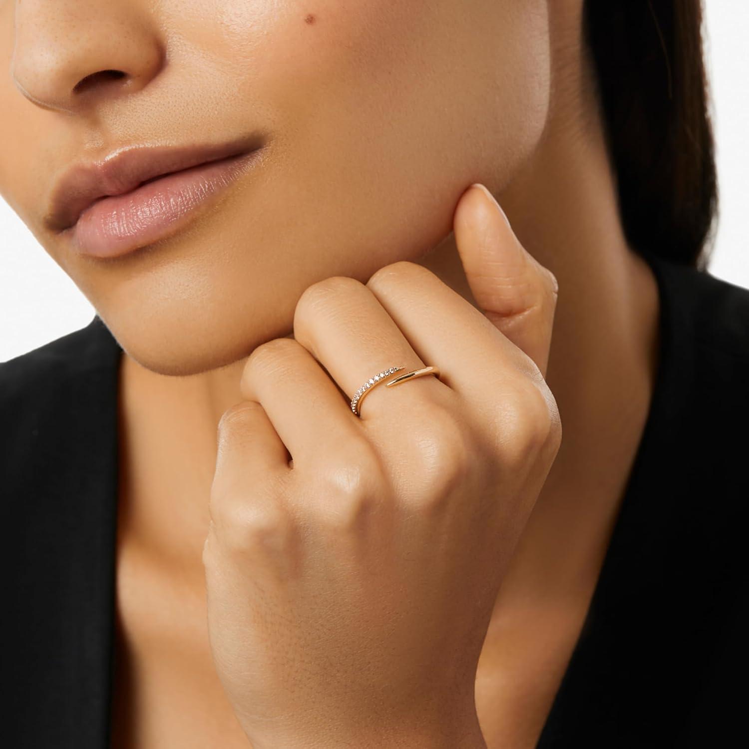 imageAna Luisa Rings for Women Sterling Silver 14K Gold Plated Rings for Women Oren Twist Ring for Daily Wear Trendy Stackable Open Claw Ring Hypoallergenic WaterResistant JewelrySize 9