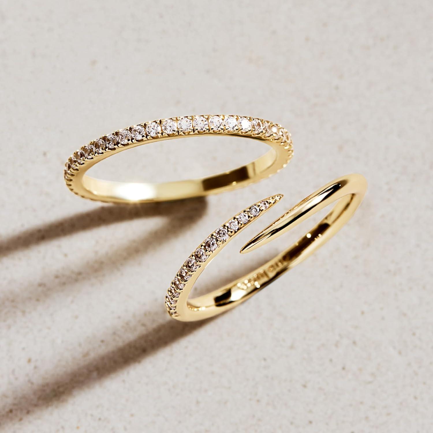 imageAna Luisa Rings for Women Sterling Silver 14K Gold Plated Rings for Women Oren Twist Ring for Daily Wear Trendy Stackable Open Claw Ring Hypoallergenic WaterResistant JewelrySize 9